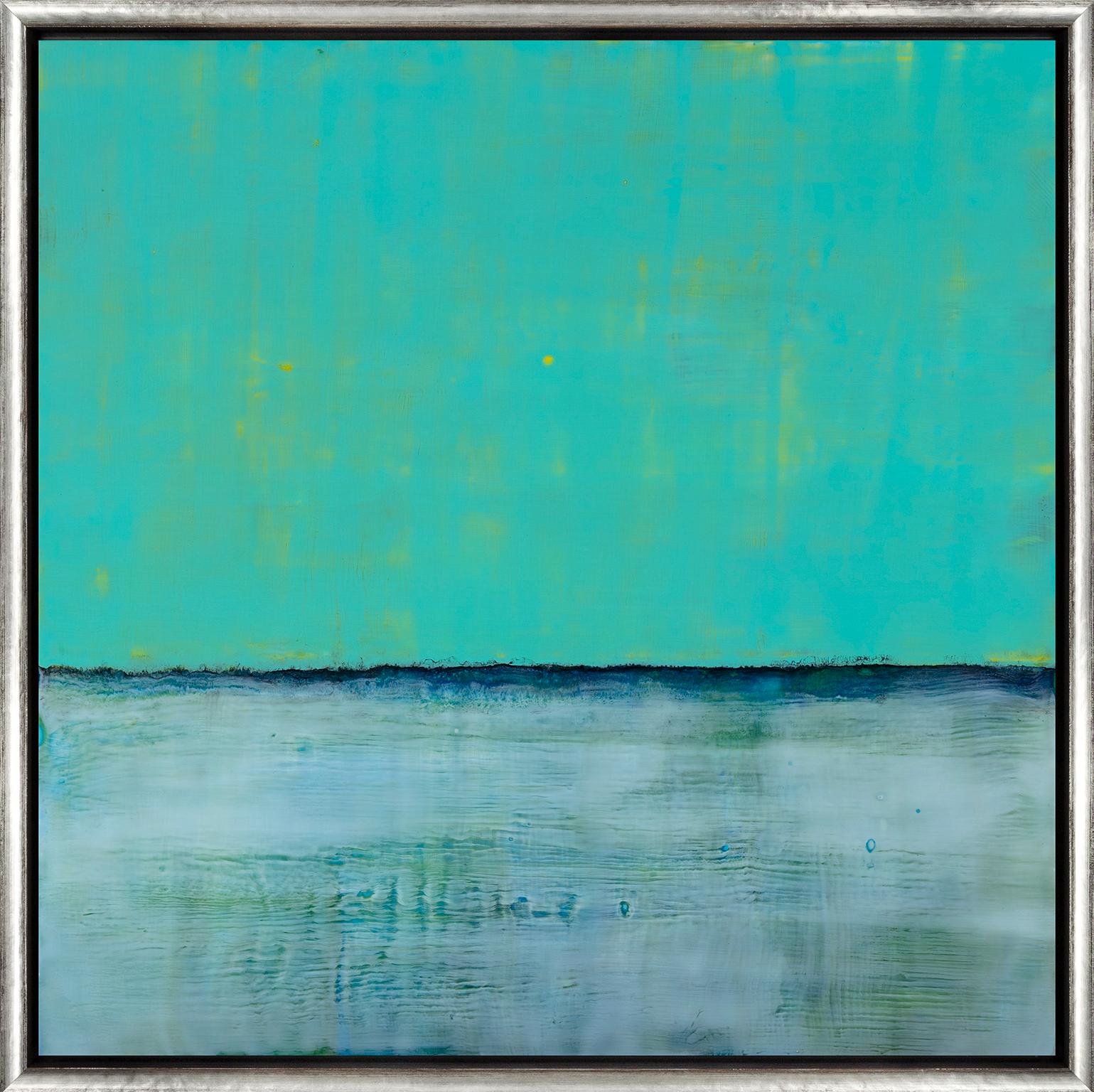 Amy Van Winkle Abstract Painting - "Sense of Space XXIII" Encaustic Blue Color Blocking on Board