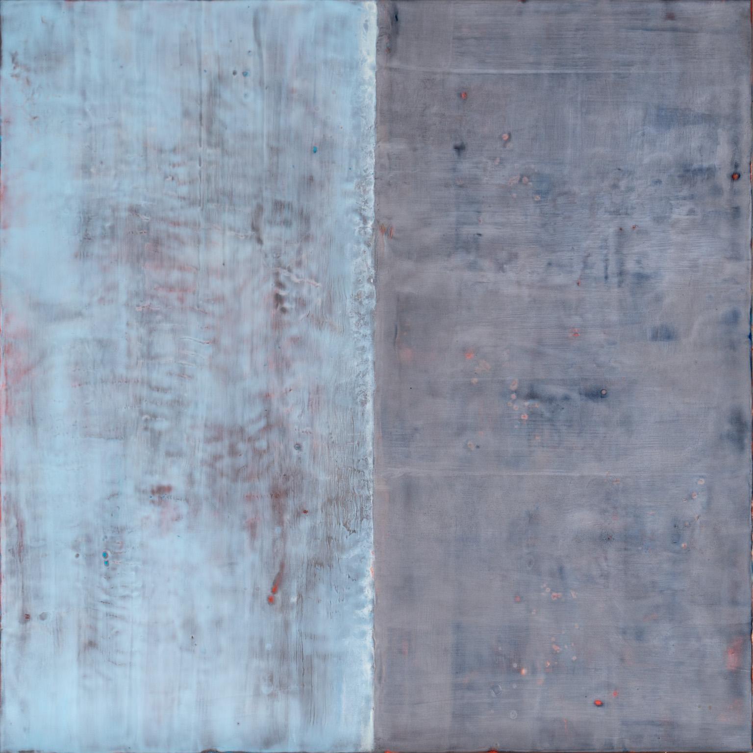 « The Way It's Meant To Be » (La façon dont il est nécessaire d'être) Encaustic Blue and Periwinkle Color Blocking on Board - Gris Abstract Painting par Amy Van Winkle