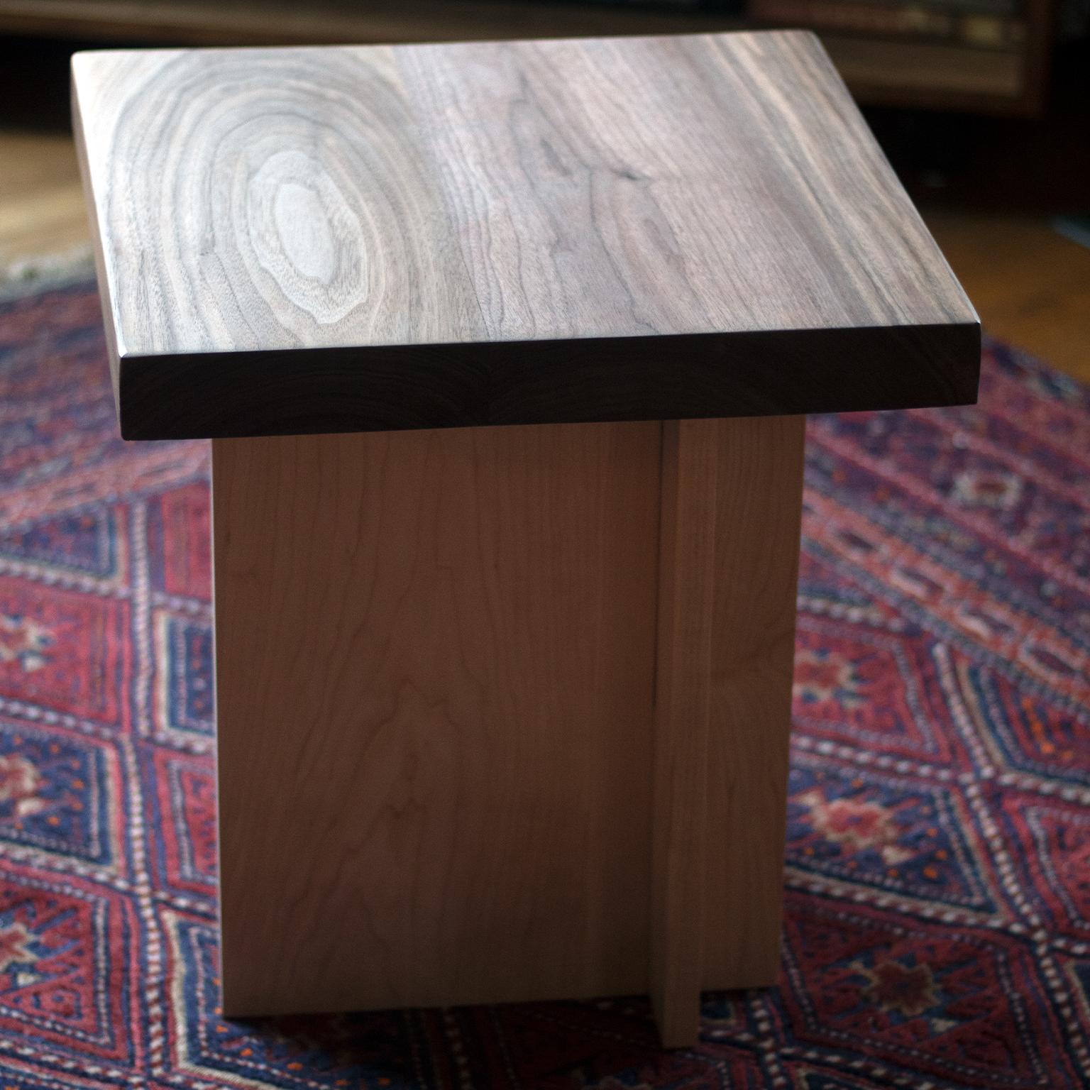 Organic Modern Amy Walnut and Maple Side Table / Stool For Sale