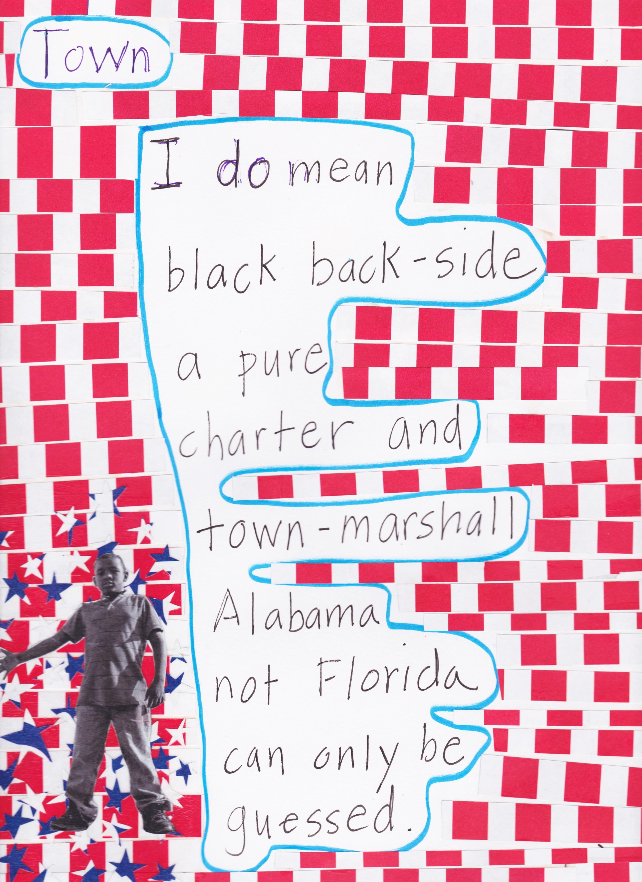 "TOWN", ink, pencil, watercolor, poetry, erasure, zora neale hurston, alabama