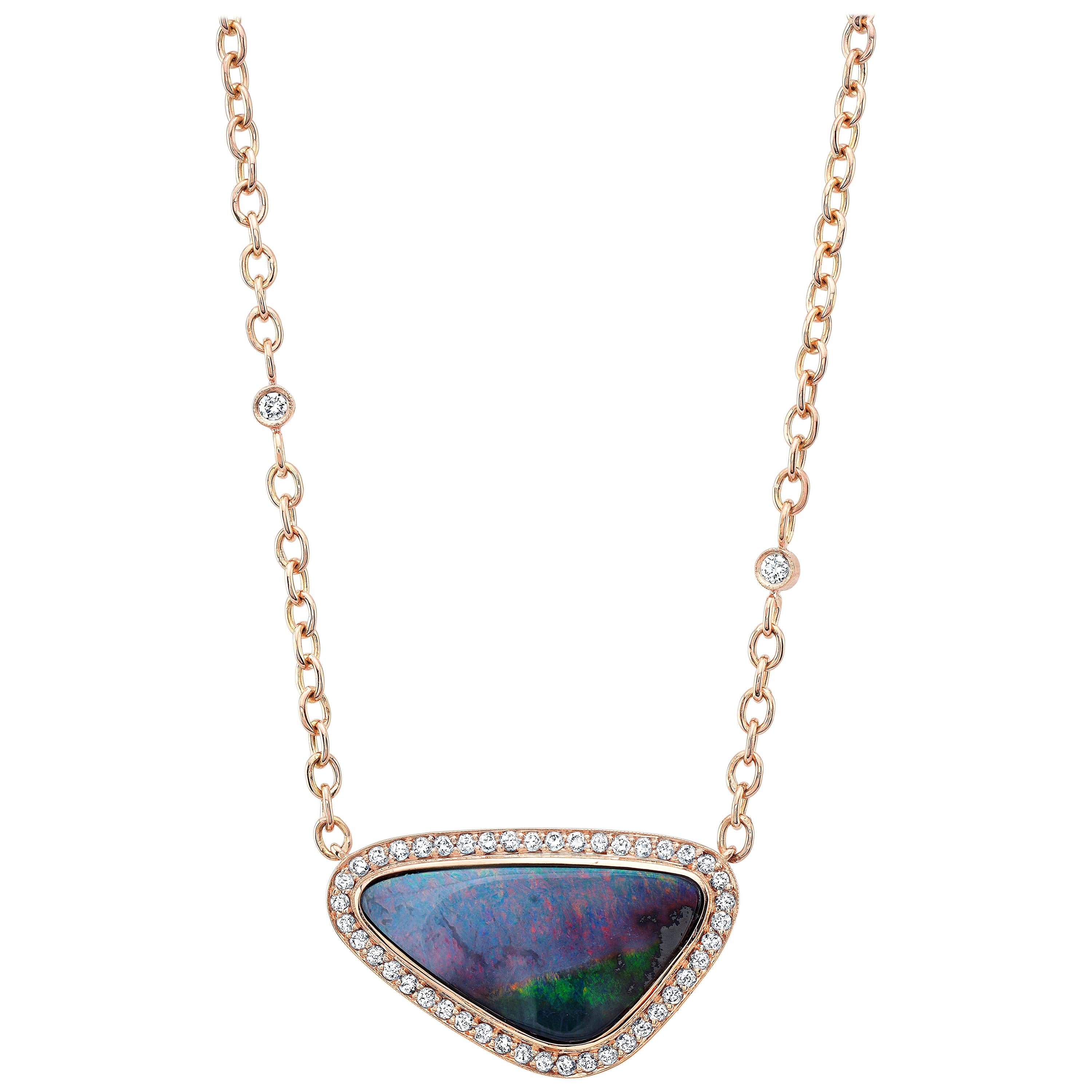 Amy Y 14.00ct Boulder Opal, Diamond and 18K-Rose Gold Pendant Necklace 'Aspen'