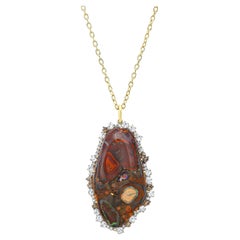 Amy Y 18-Karat Gold, Australian Bouder Opal and Diamond Pendant Necklace 'Earth'