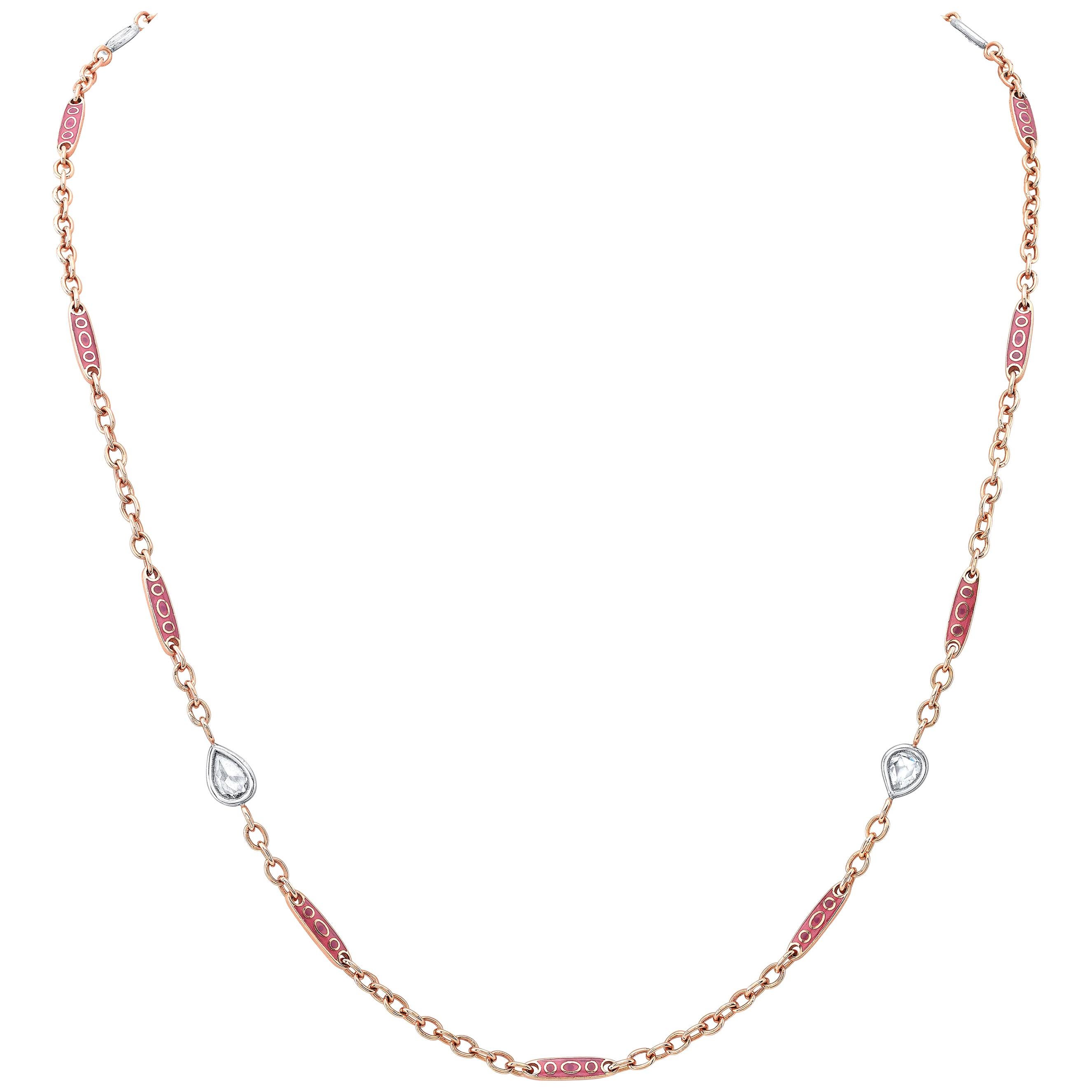 Amy Y 18 Karat Rose Gold, Diamond and Enamel Contemporary Necklace 'Amelia' For Sale