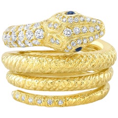 Amy Y 18 Karat, Diamond and Sapphire Contemporary Serpent Ring 'Noah'