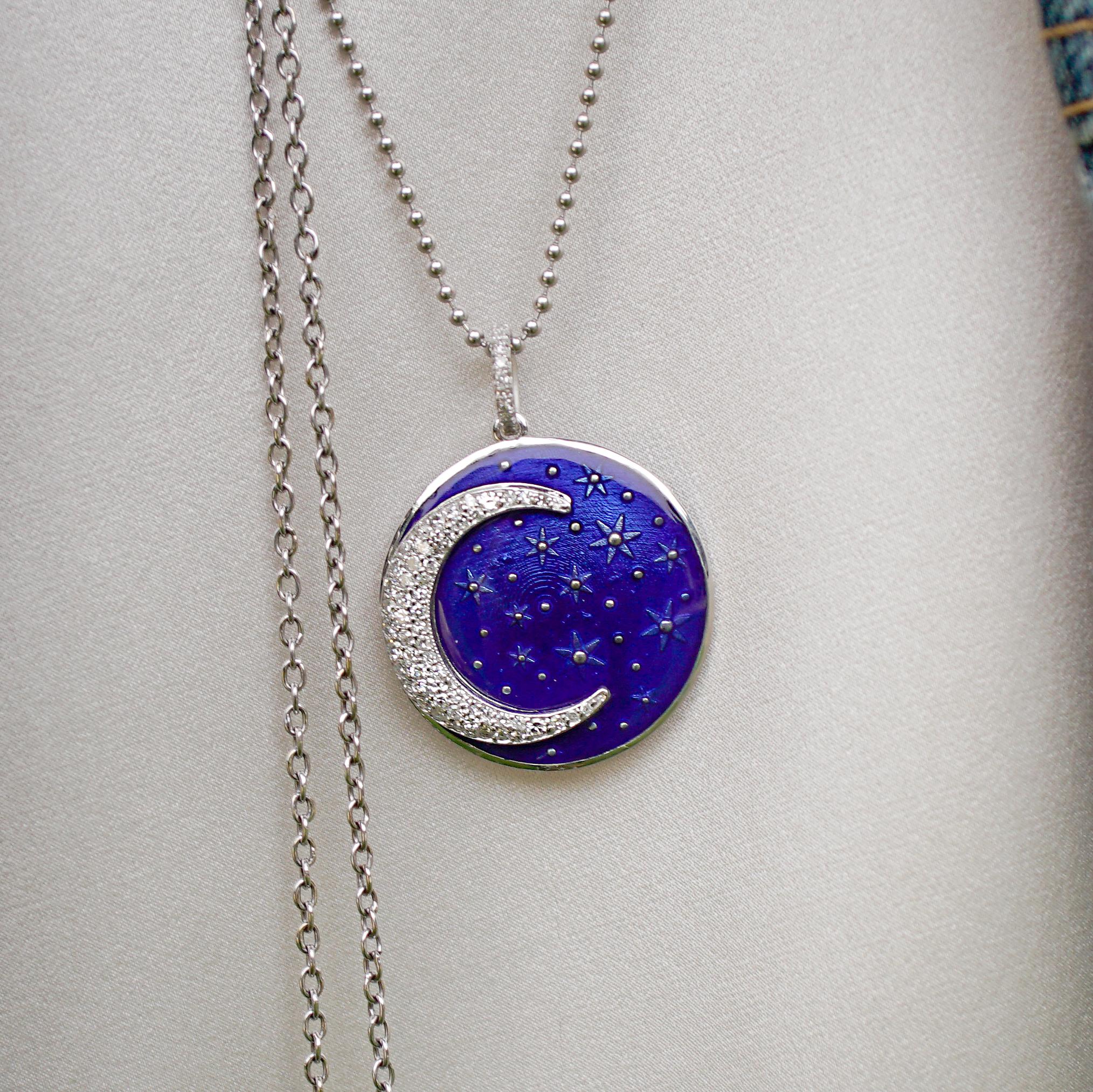 Women's Amy Y 18K, Diamond, Enamel Contemporary Pendant Necklace Midnight Crescent Moon For Sale