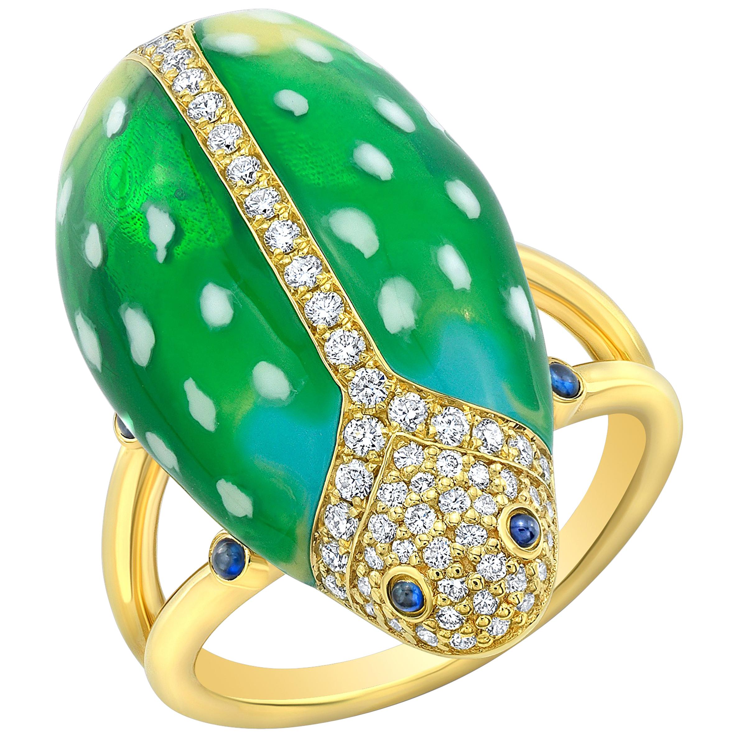 Amy Y Contemporary Liam Diamond Sapphire Painted Enamel  Scarab Ring 