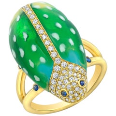 Amy Y Contemporary Liam Diamond Sapphire Painted Enamel  Scarab Ring