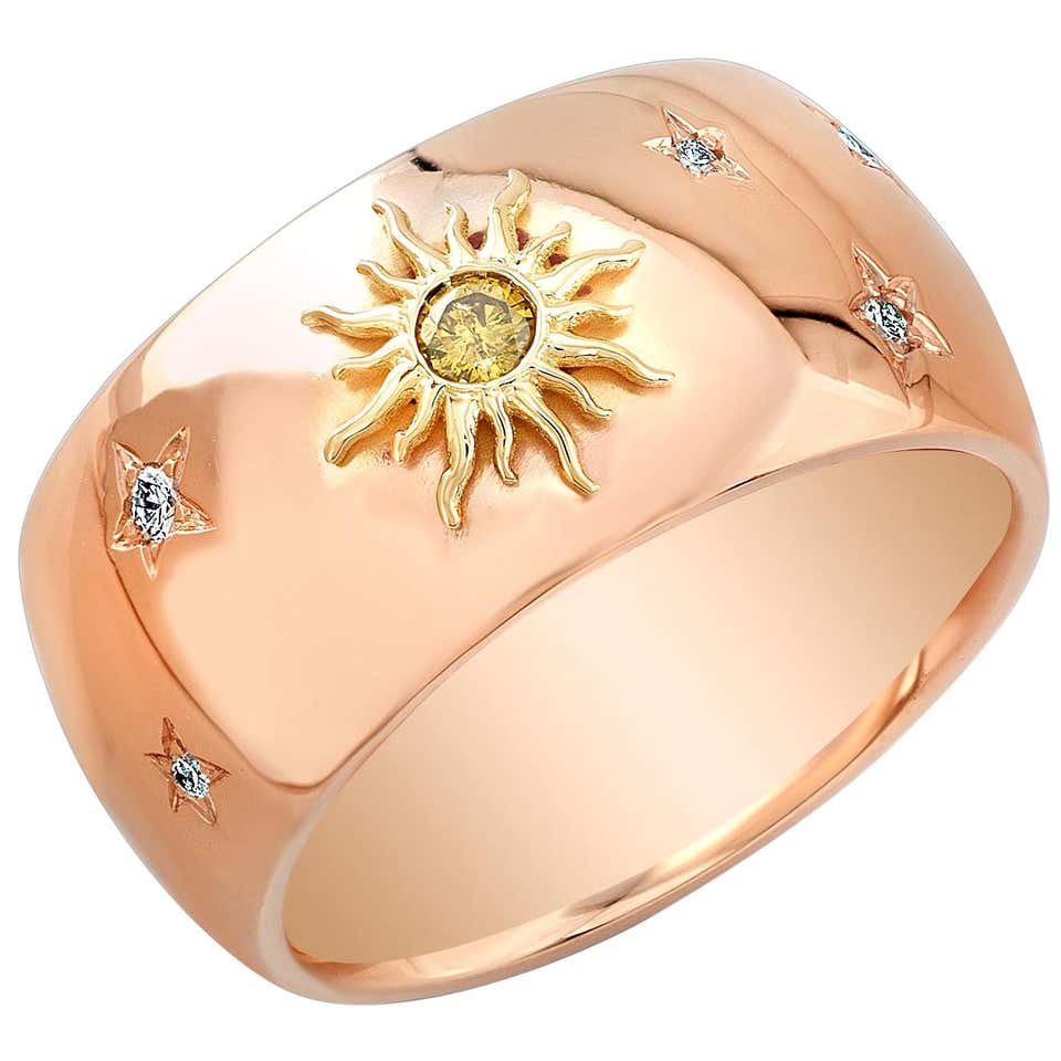 Amy Y 18 Karat Gold, Diamond and Sapphire Sun, Moon and Stars Ring ...