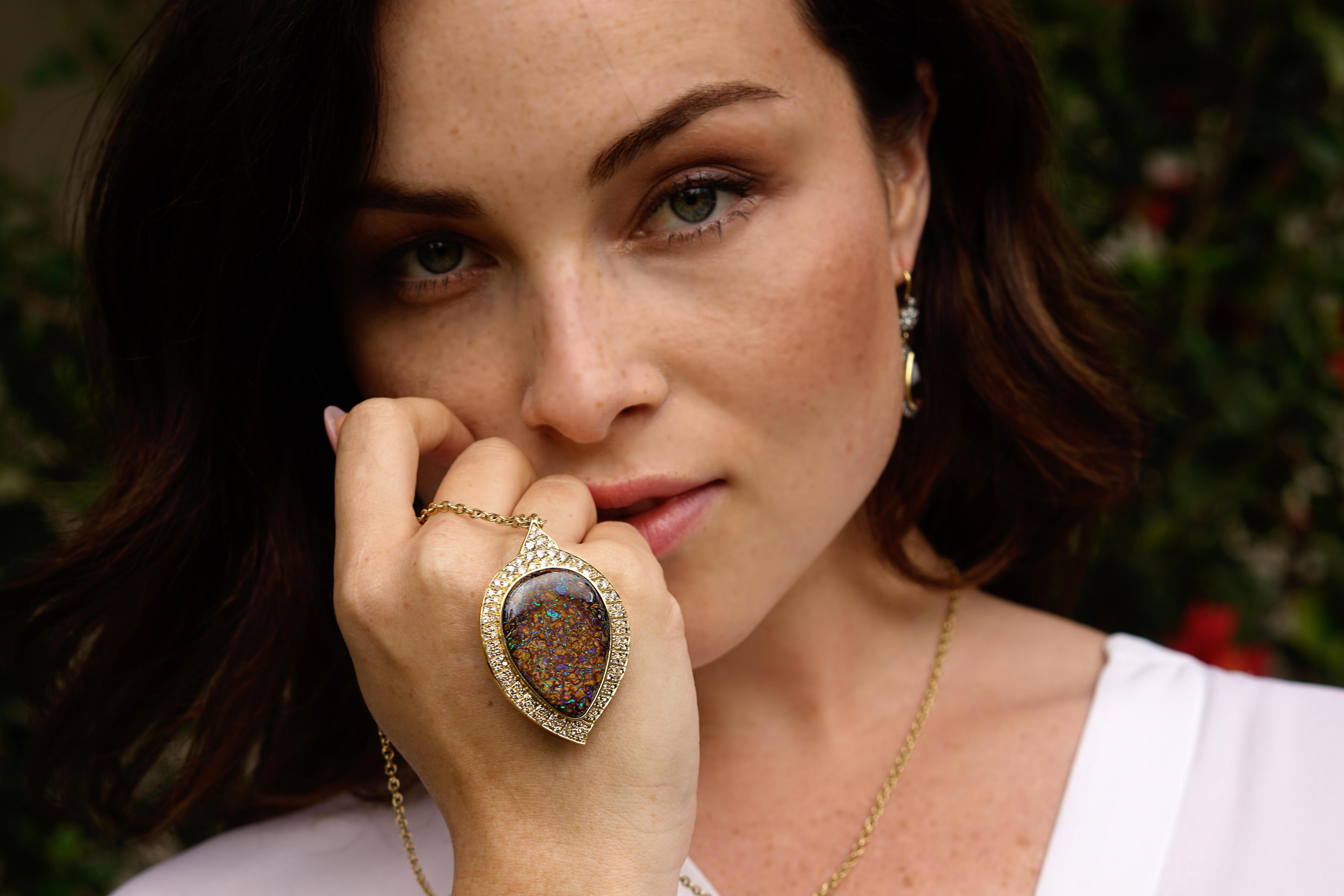 Women's Amy Y 18K Gold, Australian Boulder Opal and Diamond Pendant Necklace 'Aspen' For Sale