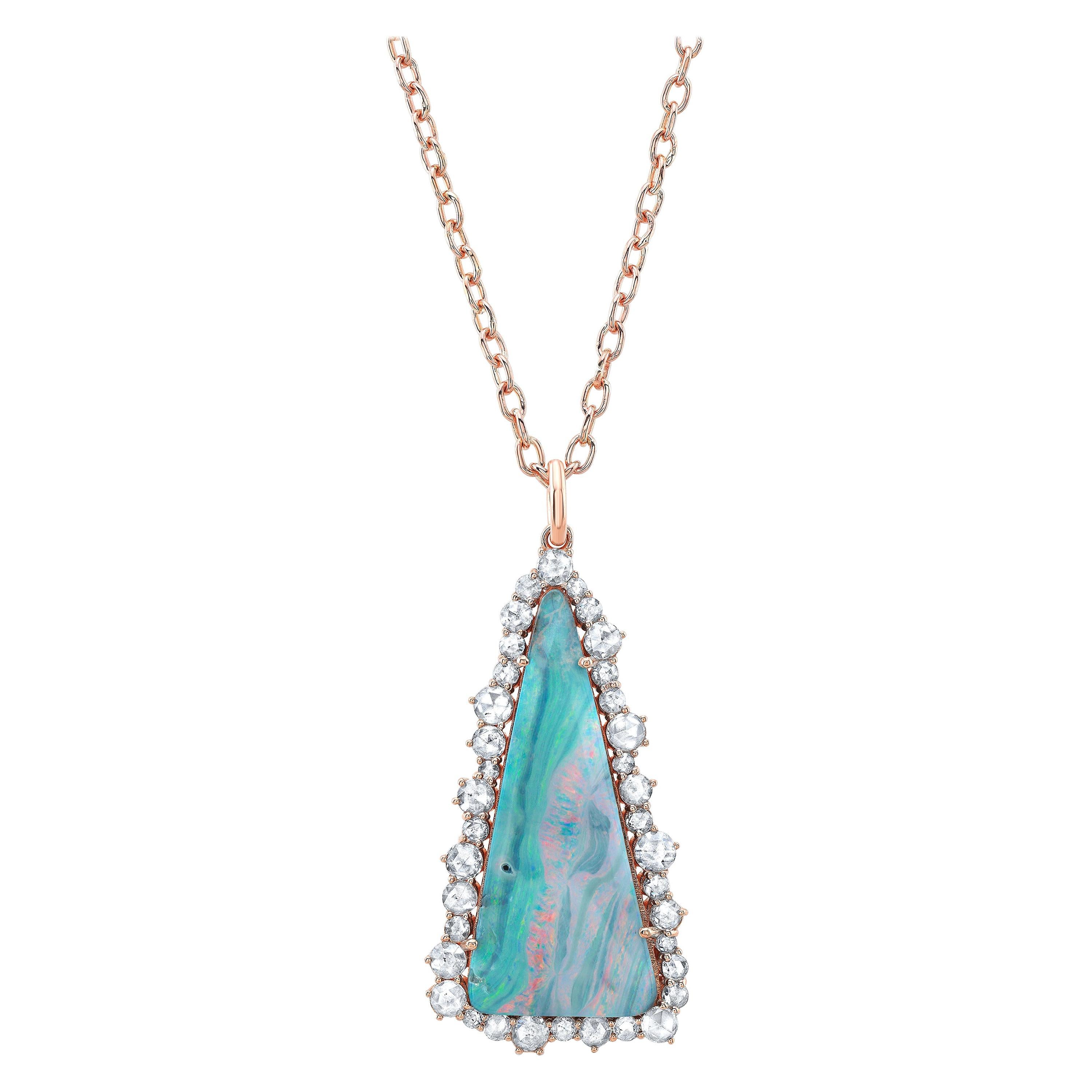 Amy Y 18K Gold, Bouder Opal and Diamond Contemporary Pendant Necklace 'Emily' For Sale