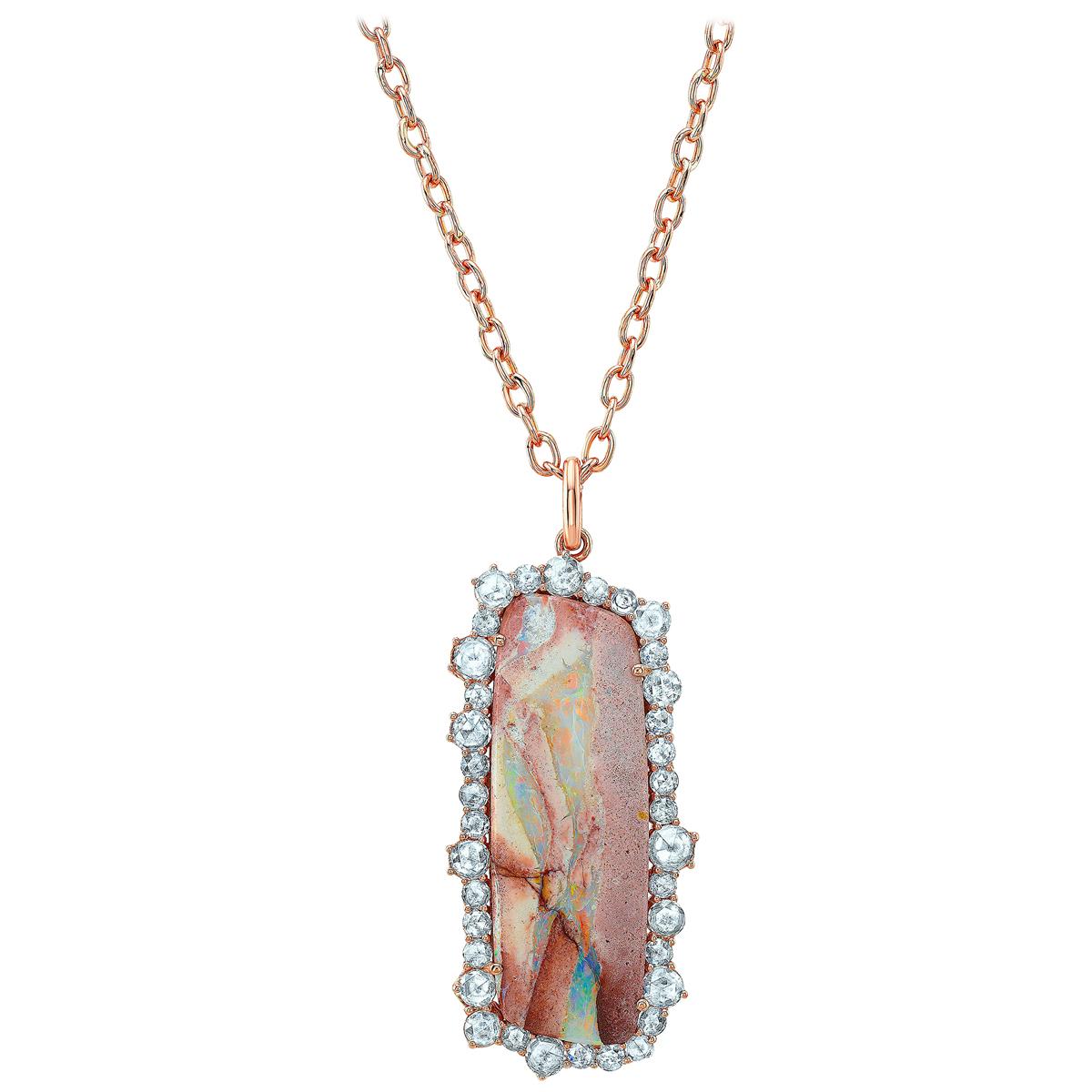 Amy Y 18K Gold, Boulder Opal and Diamond Contemporary Pendant Necklace 'Claire' For Sale