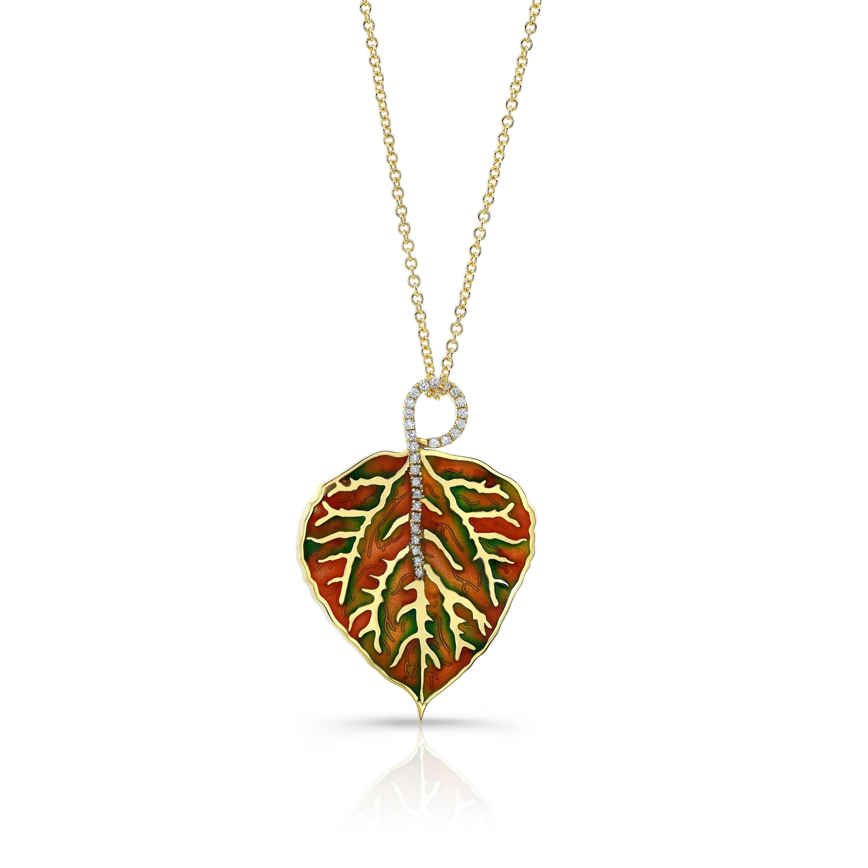 18k gold and diamond leaf necklaces