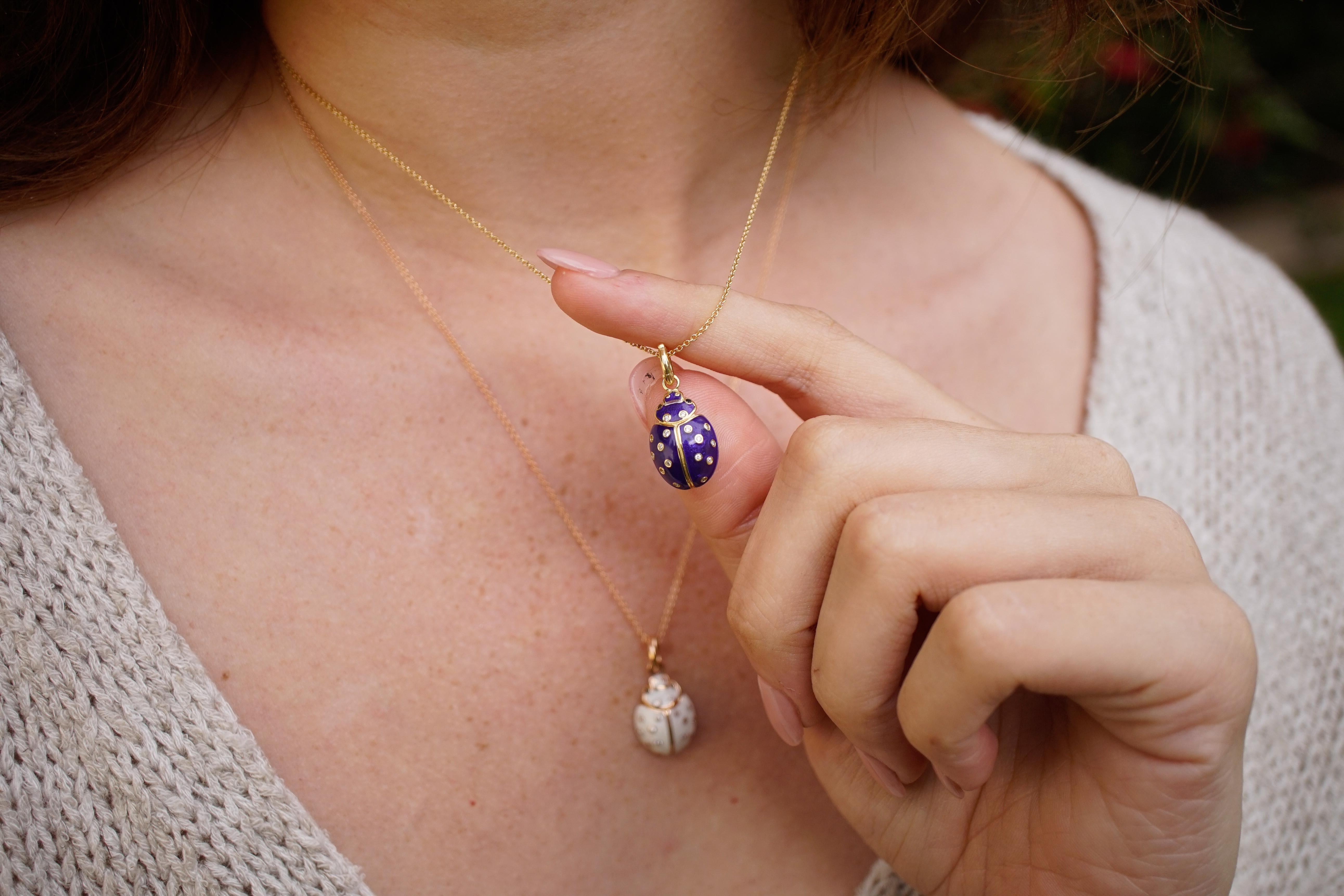 18 Karat Gold, Diamond and Enamel Ladybug Contemporary Pendant Necklace 'Evie'  In New Condition In Santa Monica, CA
