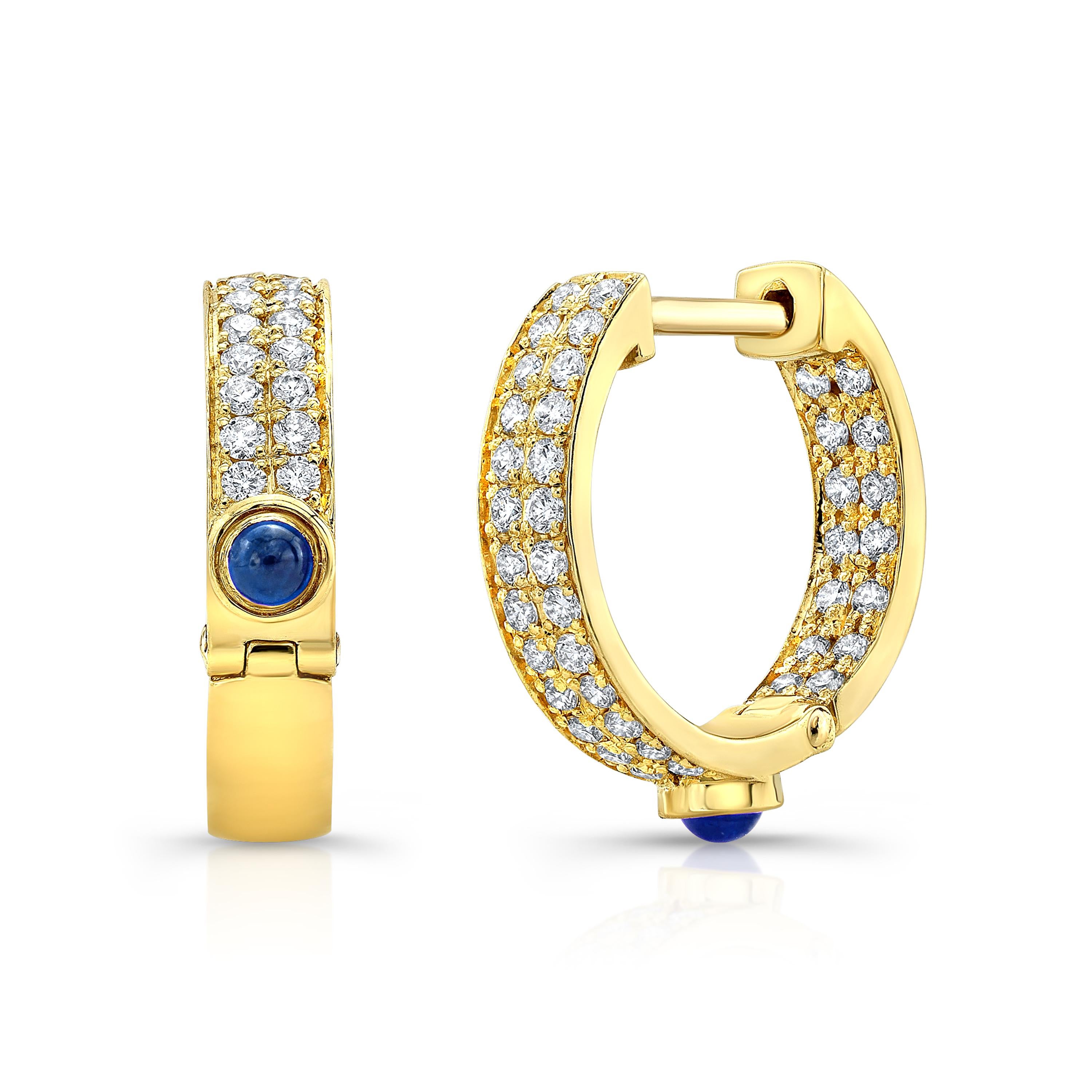 Round Cut 18 Karat Gold, Diamond and Precious Gem Hoop Earring 