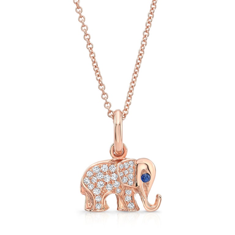 Amy Y’s contemporary 18K-yellow, rose or white gold, diamond and sapphire elephant is a one-of-a-kind treasure for life. This darling elephant charm is a special friend from the elephant kingdom. Beautifully handcrafted by Amy’s esteemed artisans in