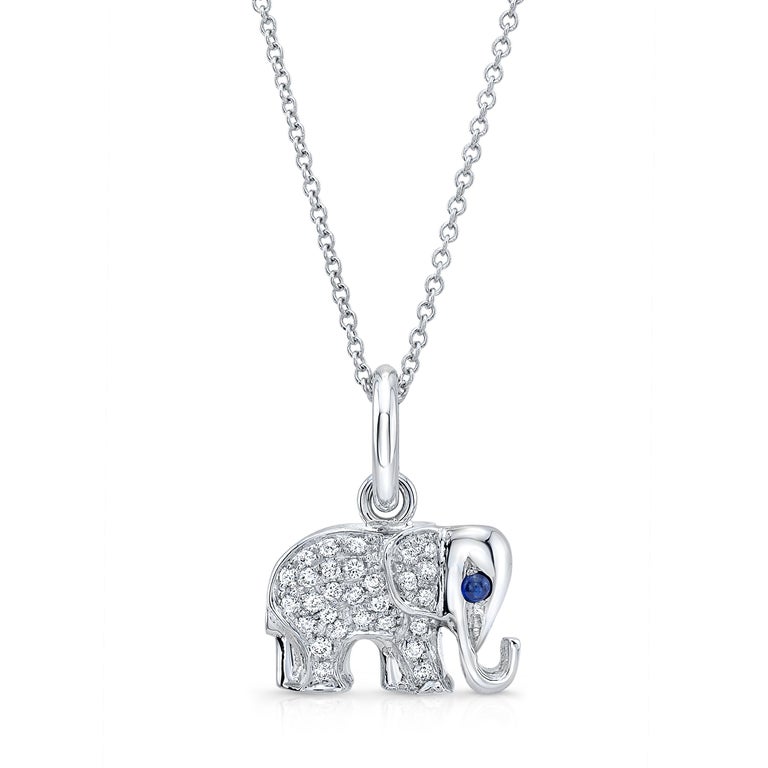 Contemporary 18 Karat Gold, Diamond and Sapphire Elephant Charm Pendant Necklace 'Queenie' For Sale