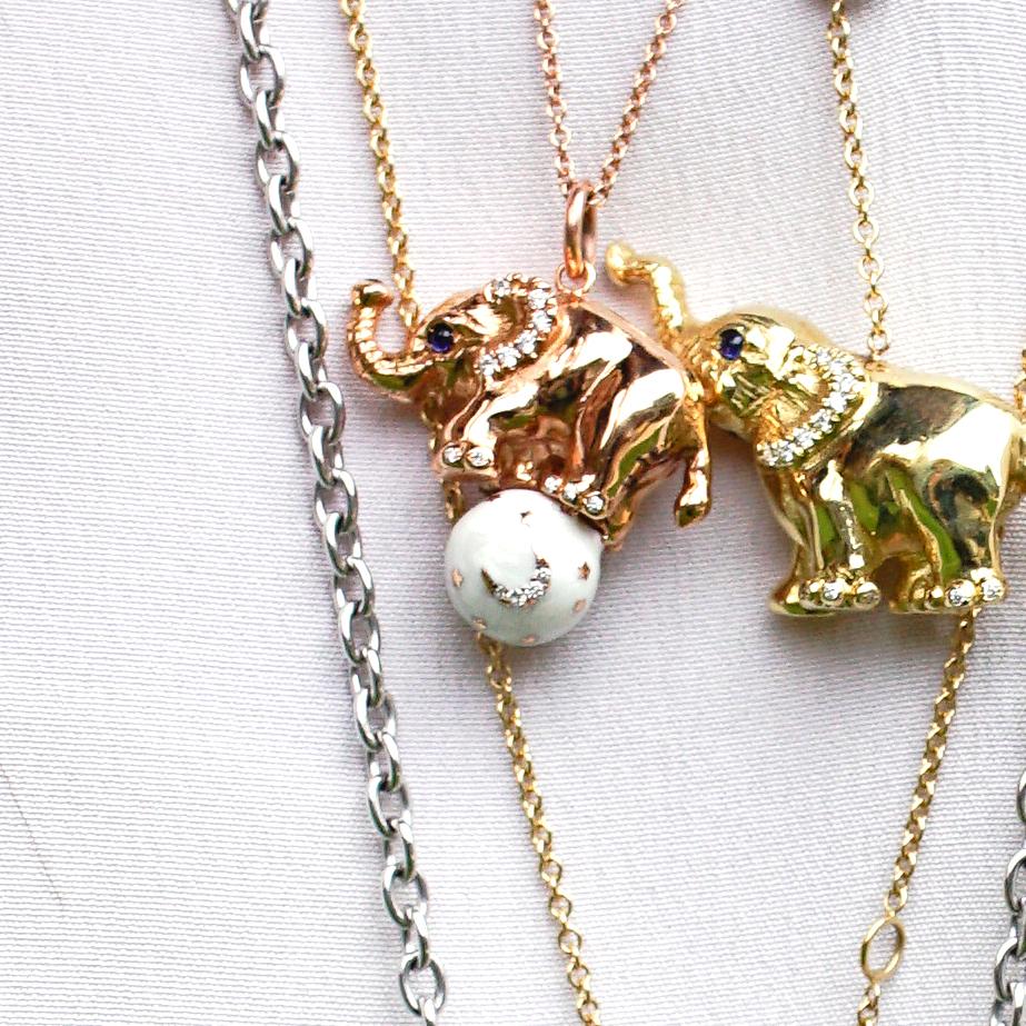 Contemporary 18 Karat Gold, Diamond, Sapphire and Enamel Elephant Pendant Necklace 'Ruby'