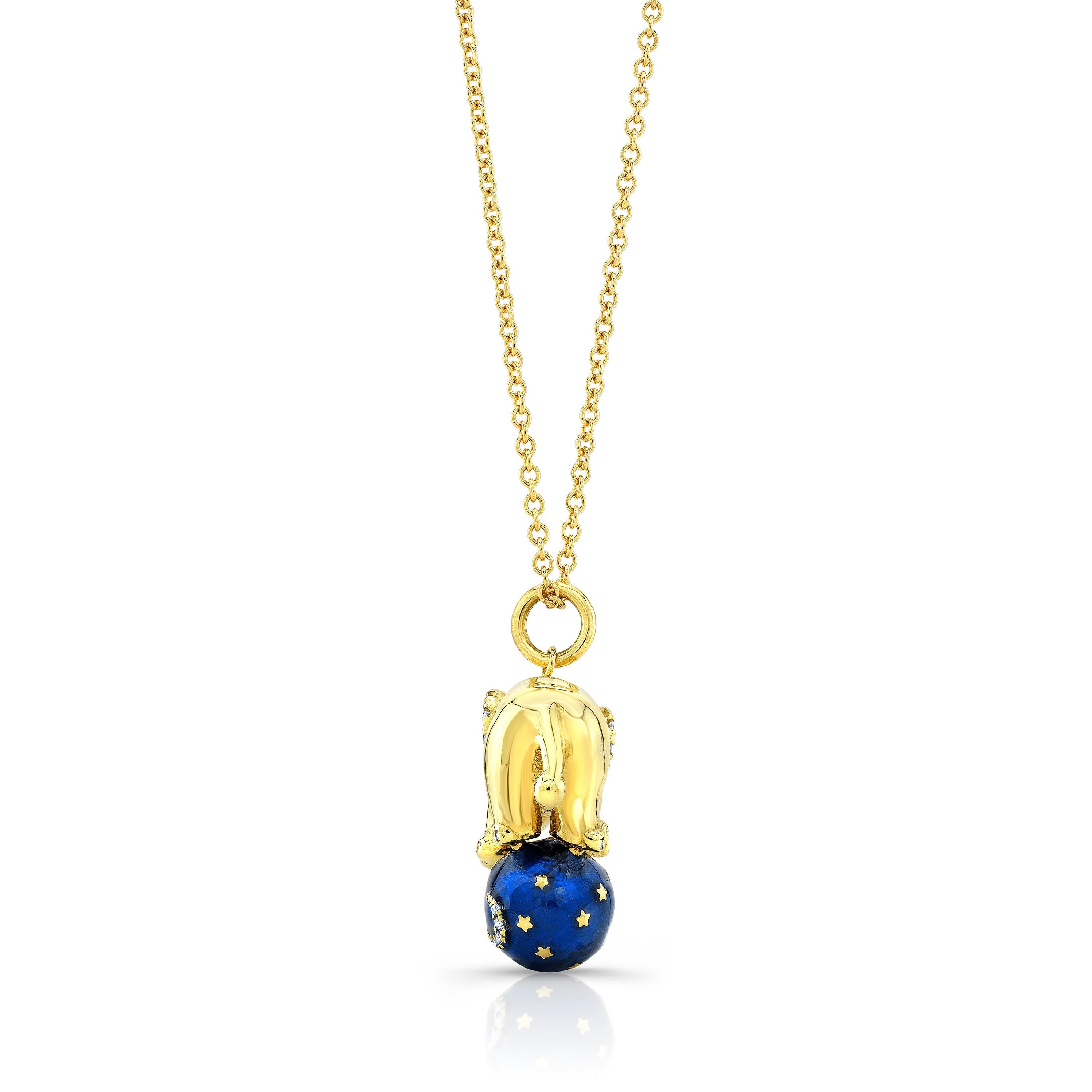 Contemporary 18 Karat Gold, Diamond, Sapphire and Enamel Elephant Pendant Necklace 'Tuffi'