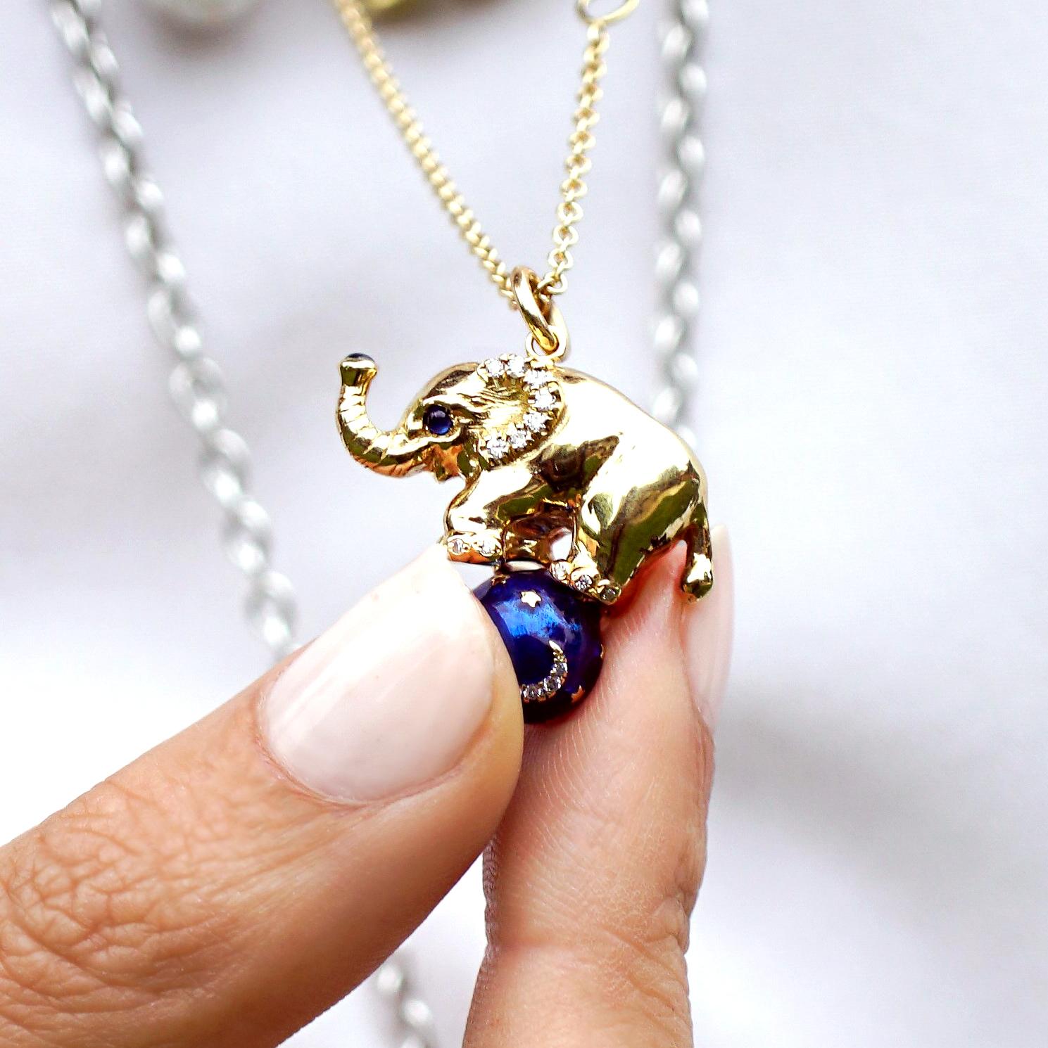 18 Karat Gold, Diamond, Sapphire and Enamel Elephant Pendant Necklace 'Tuffi' 2