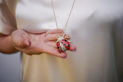 18 Karat Gold, Diamond, Sapphire and Enamel Ladybug Pendant Necklace 'Riley'