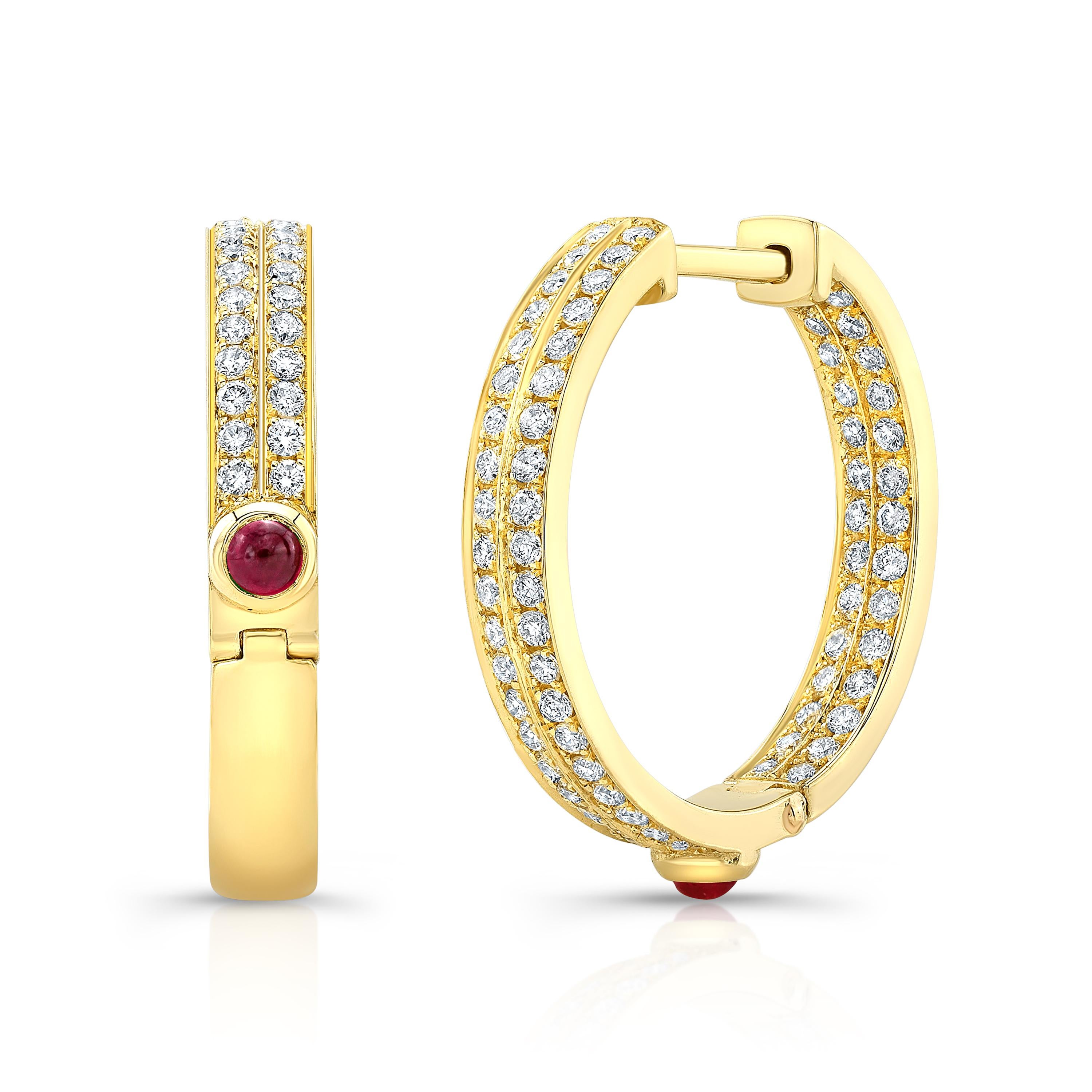 Contemporary 18 Karat Gold, Diamond, Sapphire, Ruby and Emerald Small Architect Hoop Earring