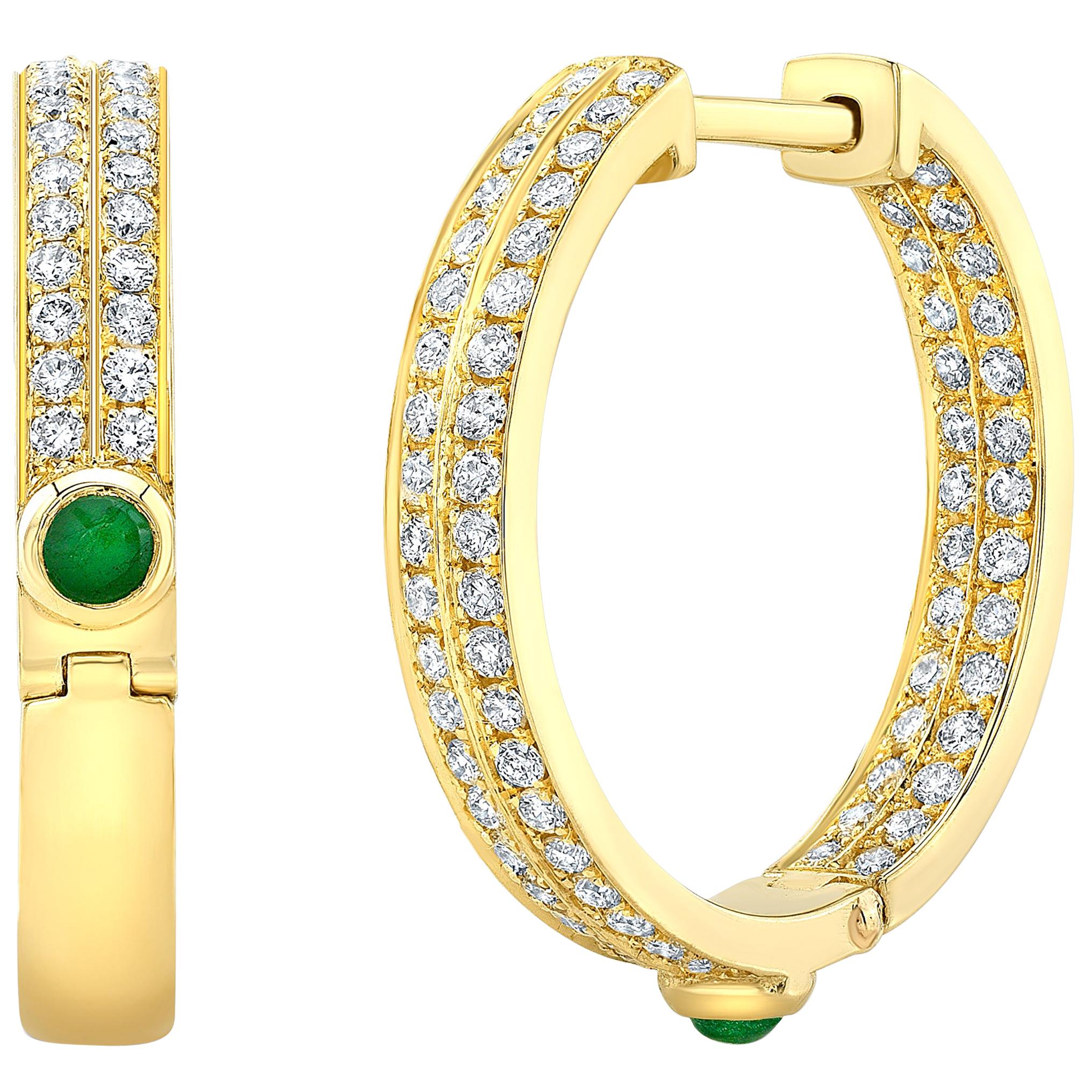 18 Karat Gold, Diamond, Sapphire, Ruby and Emerald Small Architect Hoop Earring