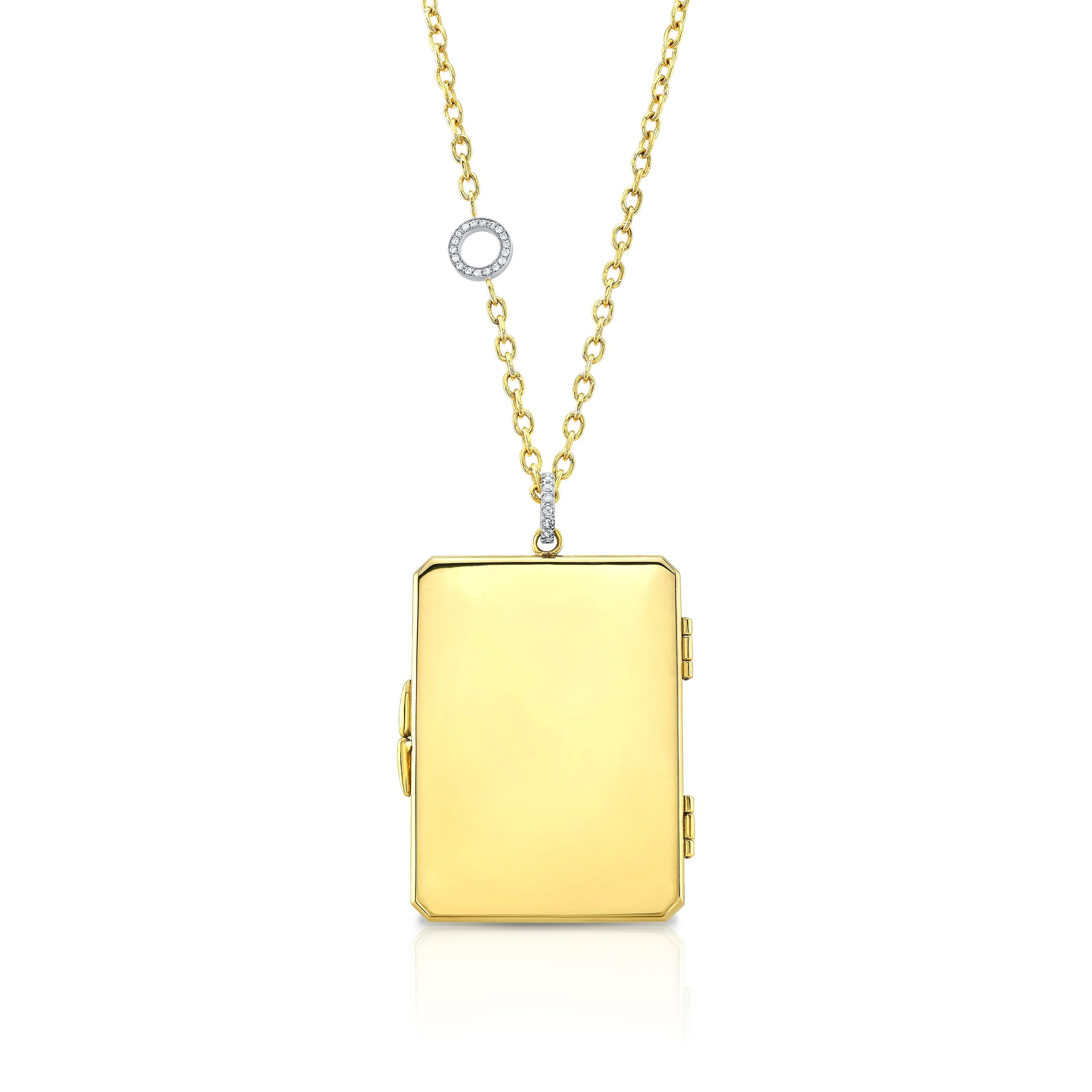 Amy Y 18K Gold, Platinum, Diamond, Citrine, Enamel Bird Locket Pendant 'Olivia' In New Condition In Santa Monica, CA