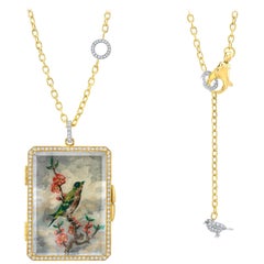 Amy Y 18K Gold, Platinum, Diamond, Citrine, Enamel Bird Locket Pendant 'Olivia' 