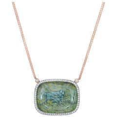 Amy Y 18K Gold, Platinum, Diamond, Topaz, Enamel Horse in Stone Pendant 'Wynne' 