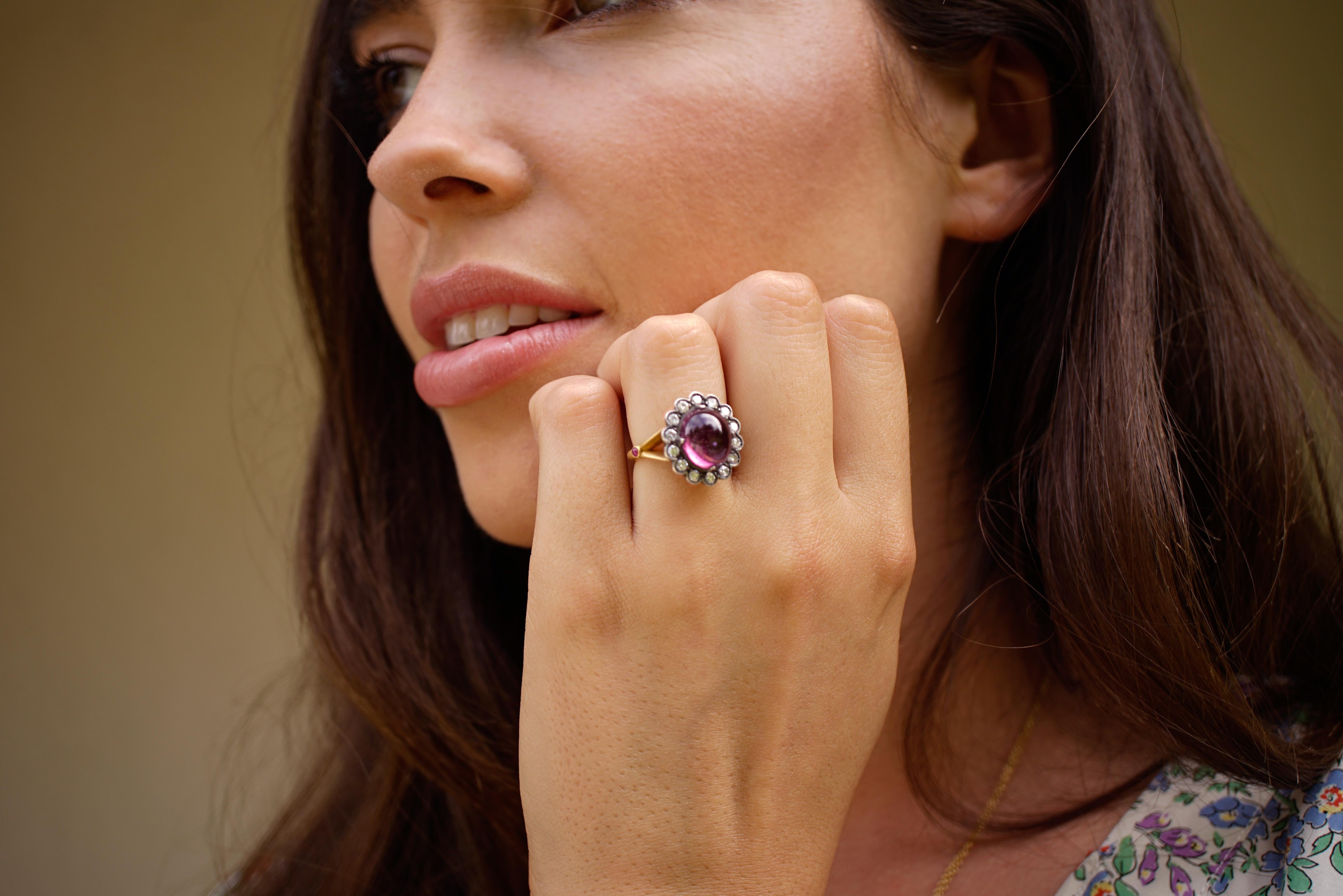 Women's 18 Karat Gold, Tourmaline and Diamond Flower Ring 'Sarah' For Sale