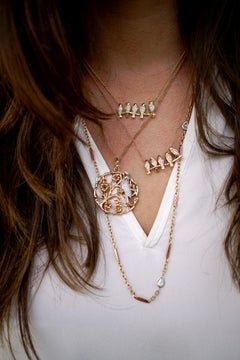 Amy Y 18 Karat Gold and Diamond Love Birds on a Vine Pendant Necklace 'Layla'