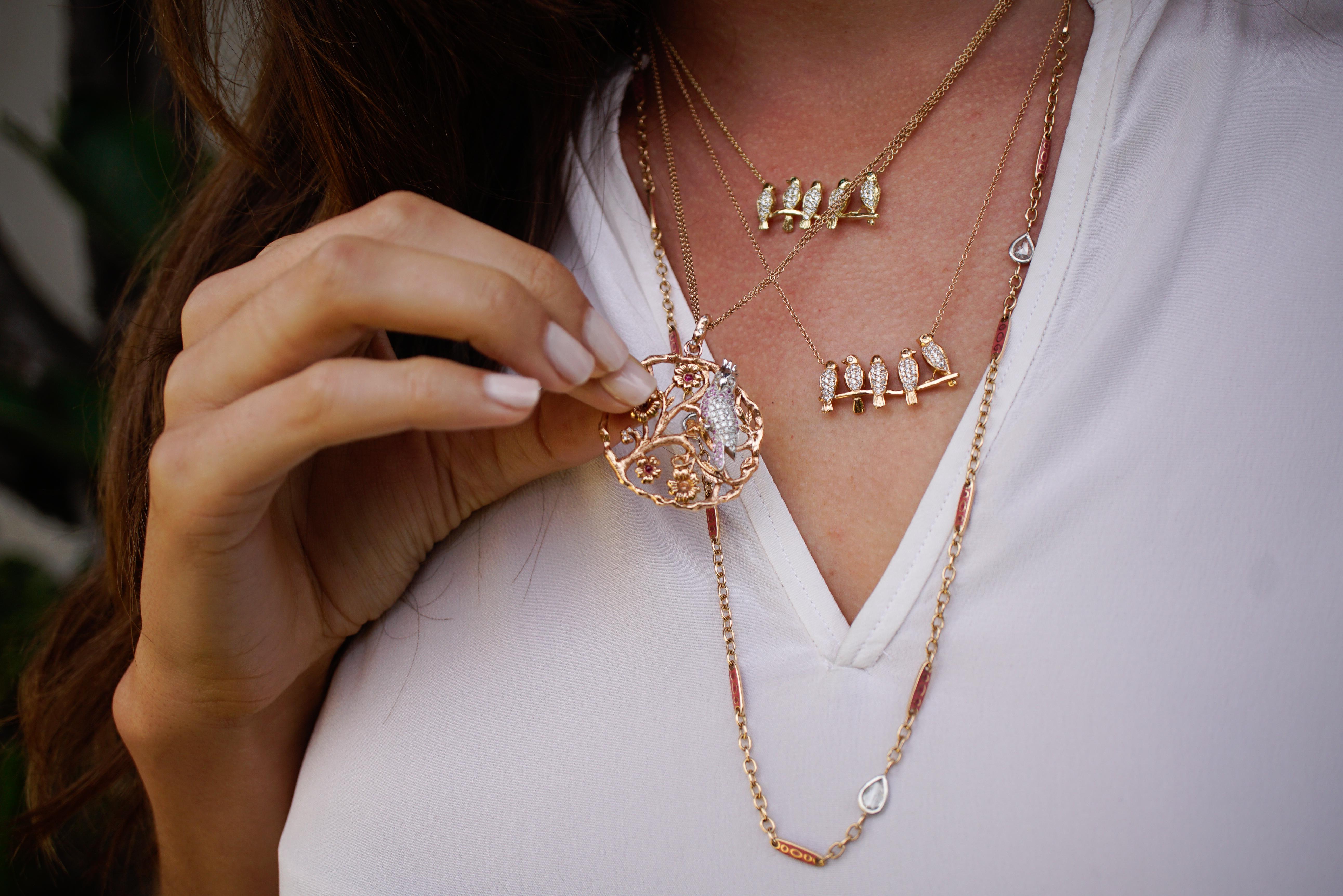 Amy Y 18 Karat Rose Gold, Diamond and Enamel Contemporary Necklace 'Amelia' In New Condition For Sale In Santa Monica, CA