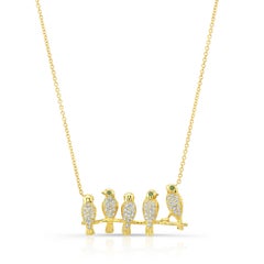 Amy Y 18 Karat Gold and Diamond Love Birds on a Vine Pendant Necklace 'Camila'