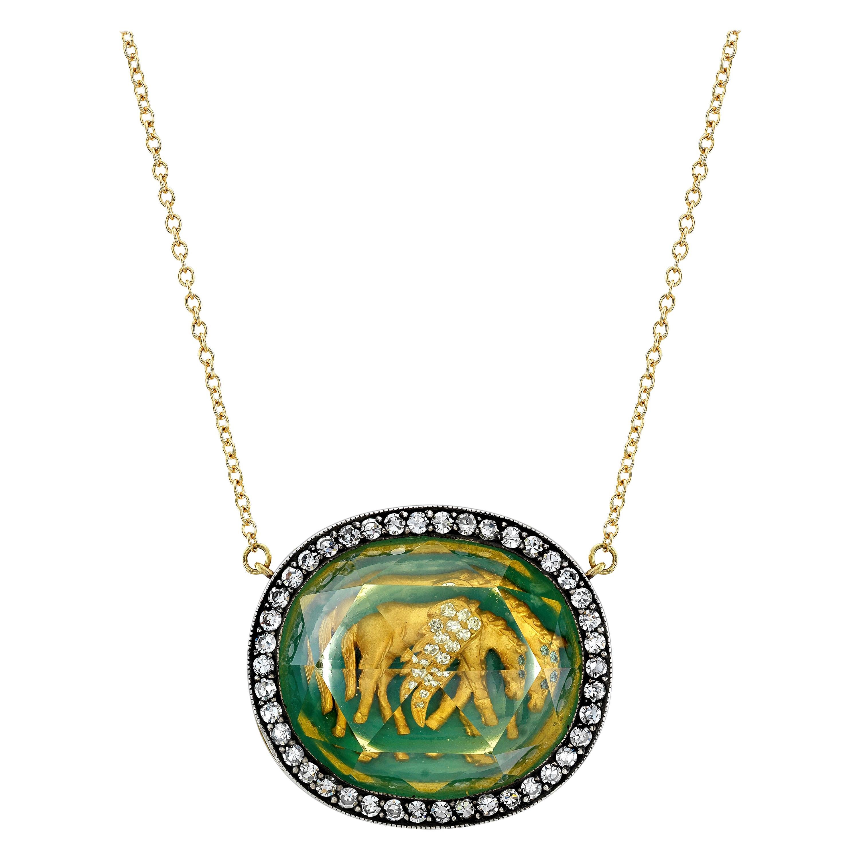Amy Y Citrine, Diamond, Enamel, 18 Karat Gold Horse Pendant Necklace 'Pascal' For Sale