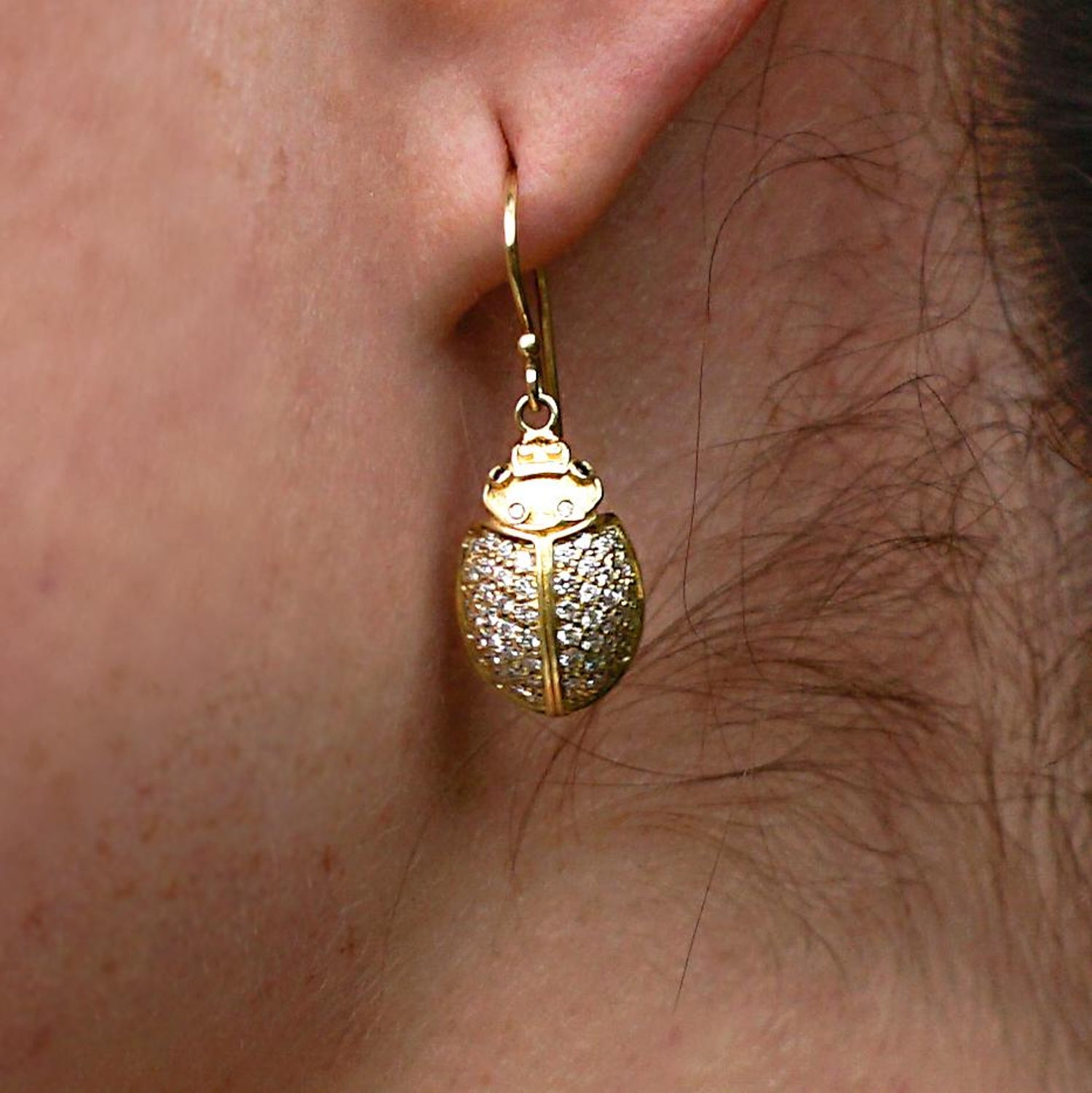 Mia Diamonds 14k Yellow Gold Enameled Ladybug Earrings 