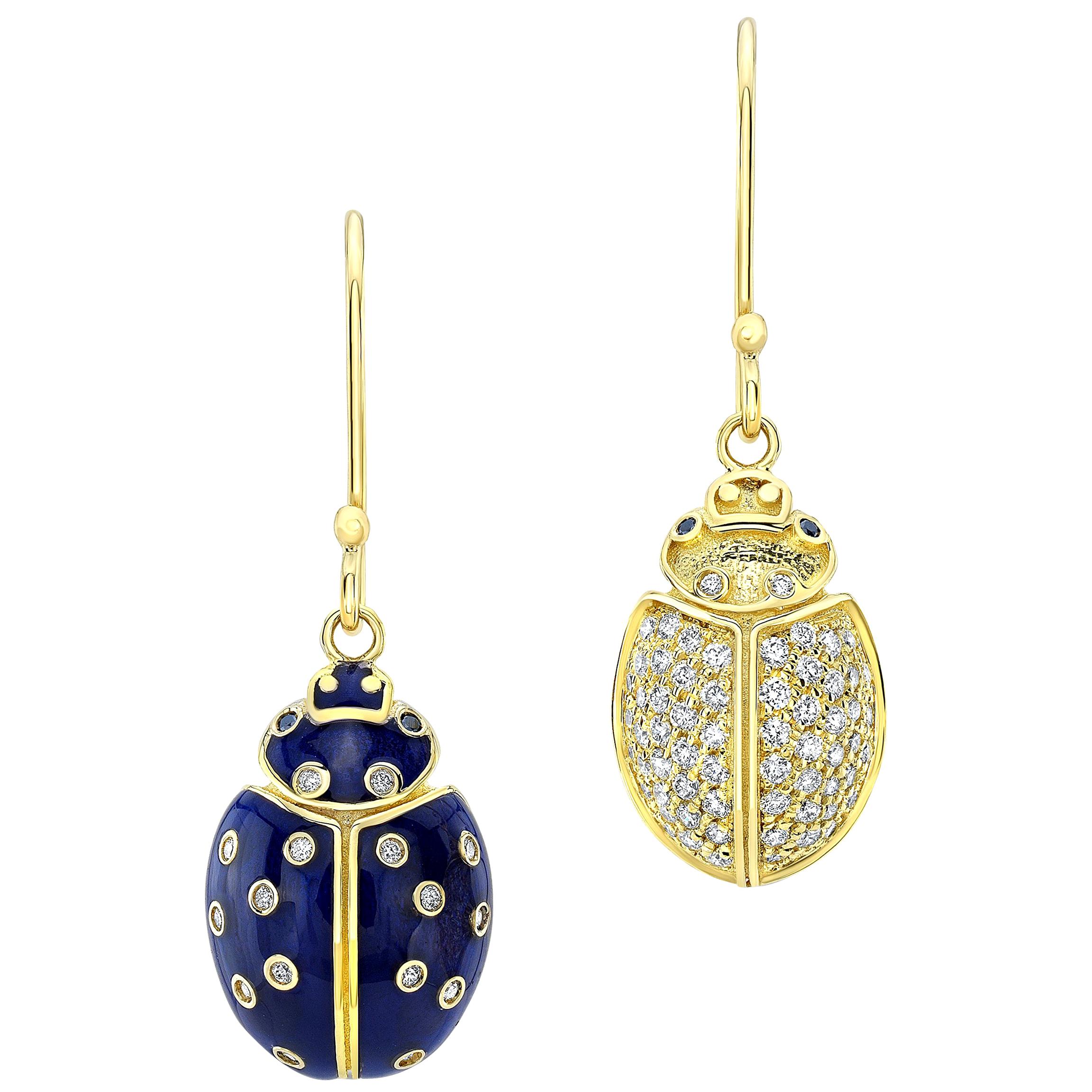 Amy Y Contemporary 18 Gold, Diamond and Enamel Ladybug Earring 'Ella and Levi' For Sale
