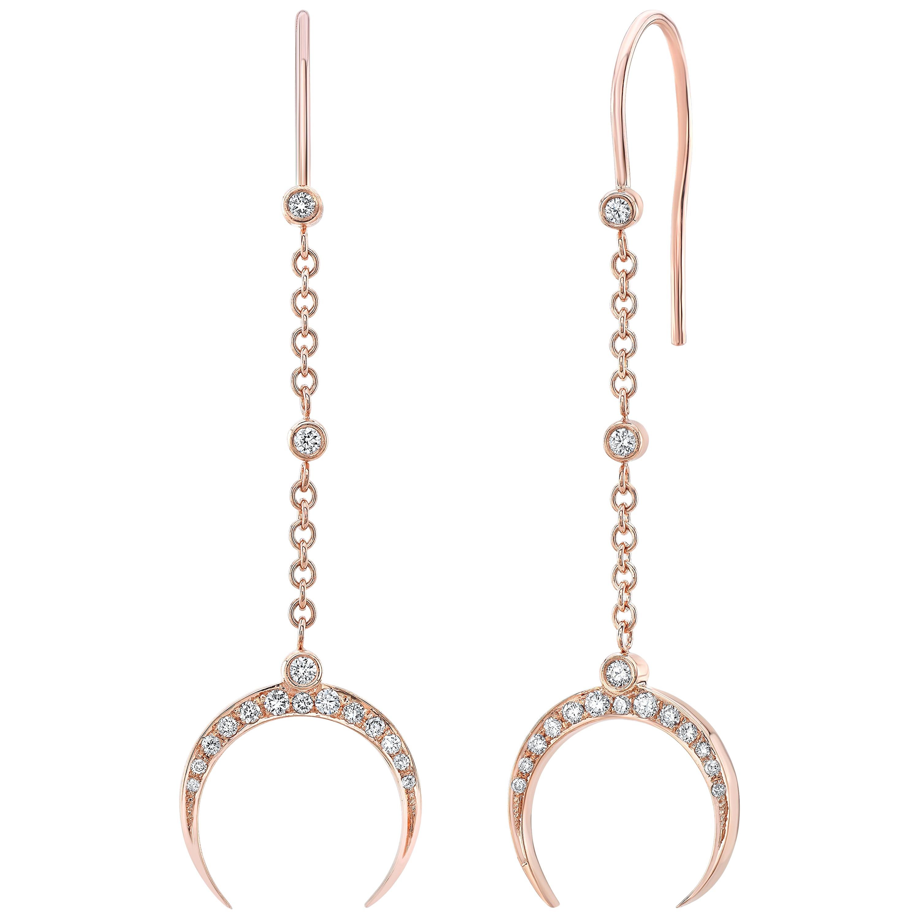Amy Y Contemporary 18 Karat Gold and Diamond Crescent Drop Earring 'Calypso' For Sale