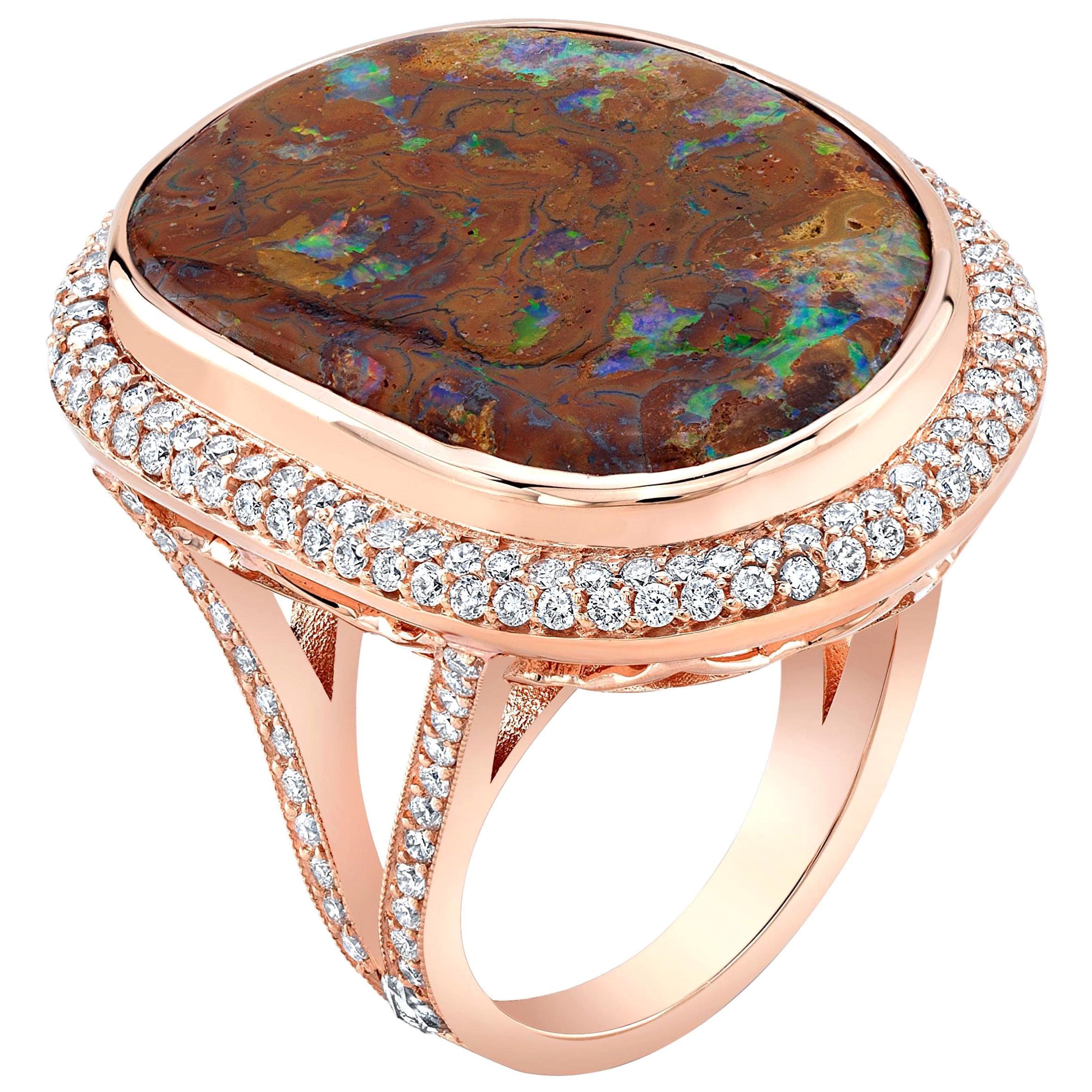 Amy Y Contemporary Designed Opal, Diamond and 18 Karat Rose Gold Ring 'Clara'