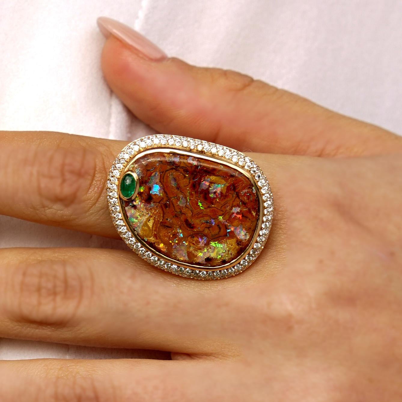 Amy Y Contemporary Designed Opal, Diamond and 18 Karat Rose Gold Ring 'Clara' In New Condition In Santa Monica, CA