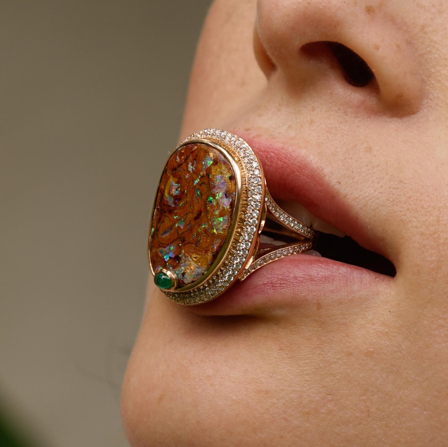 Amy Y Contemporary Designed Opal, Diamond and 18 Karat Rose Gold Ring 'Clara' 2