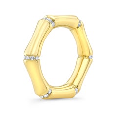 Amy Y Contemporary Handmade 18K-Yellow Gold Diamond Bamboo Ring 'Indah'