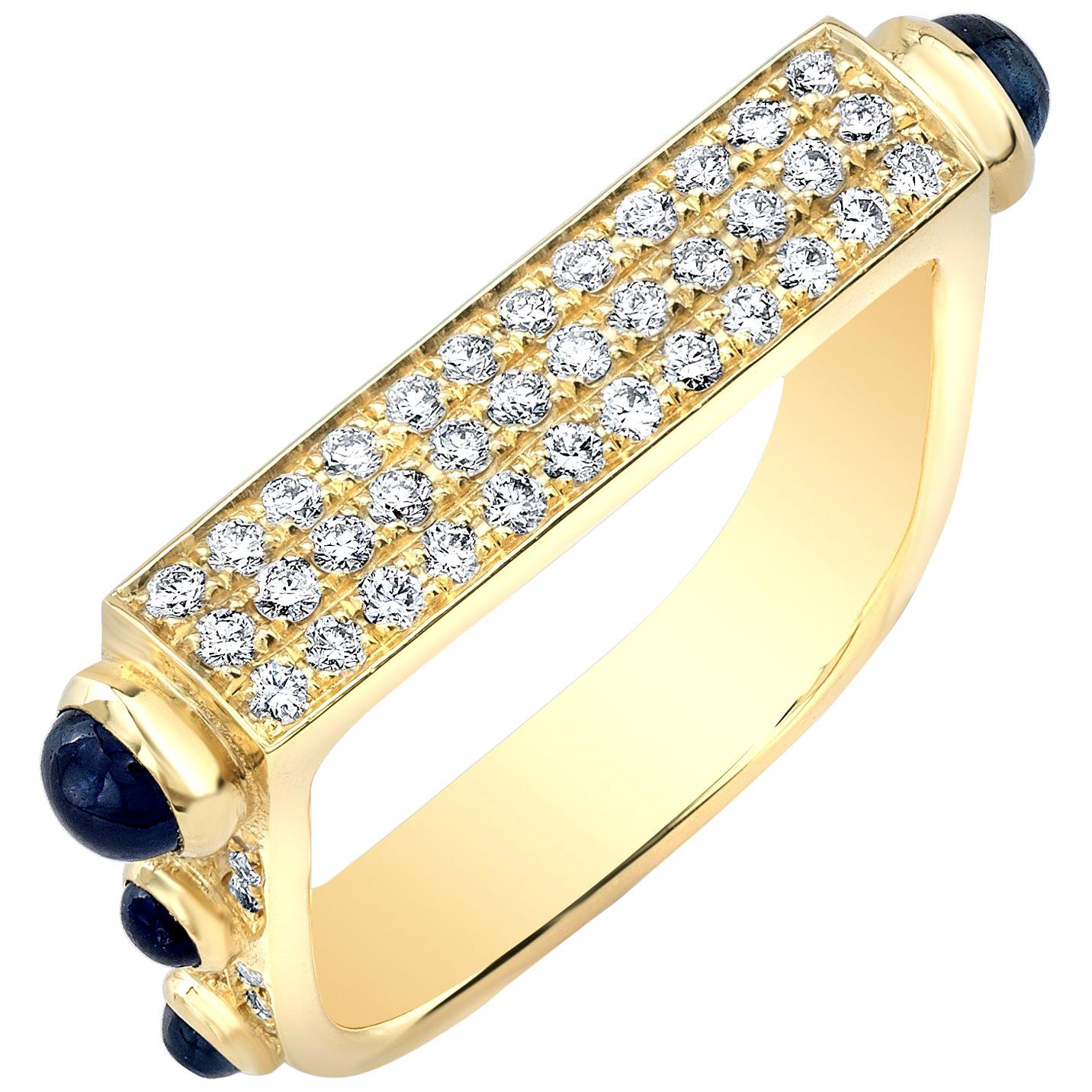 Amy Y Inlay Diamond, Cabochon Sapphire and 18 Karat Gold 'Architect Ring'