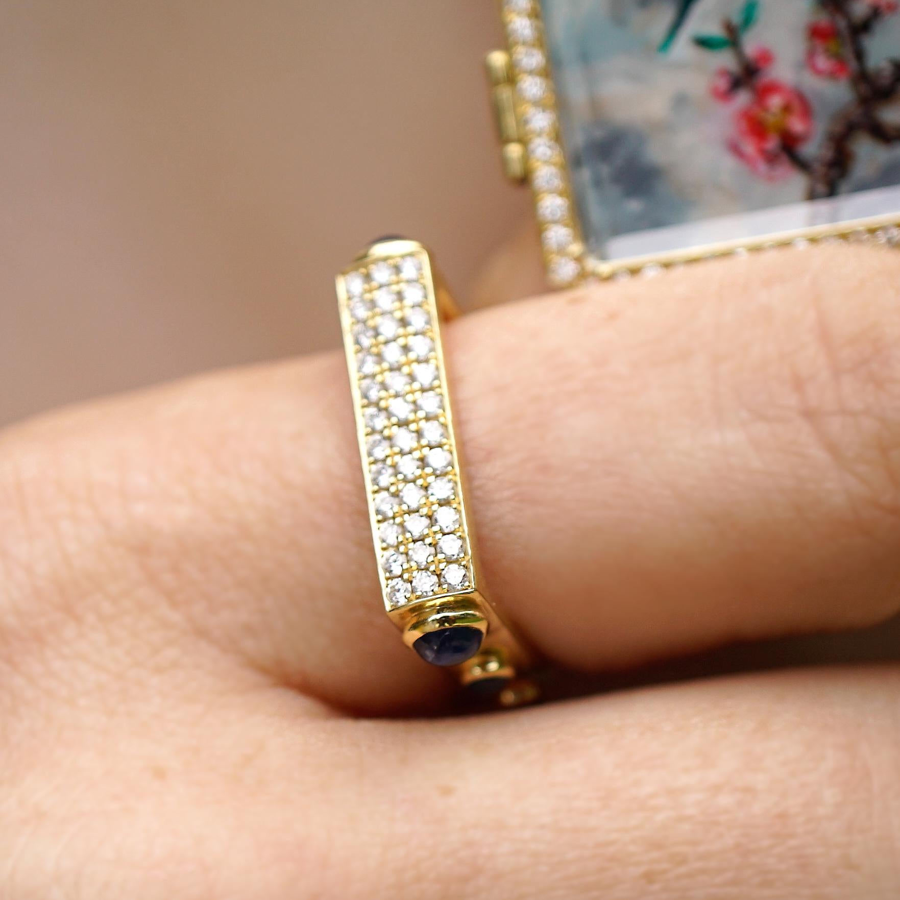 Round Cut Amy Y Inlay Diamond, Cabochon Sapphire and 18 Karat Gold 'Architect Ring'