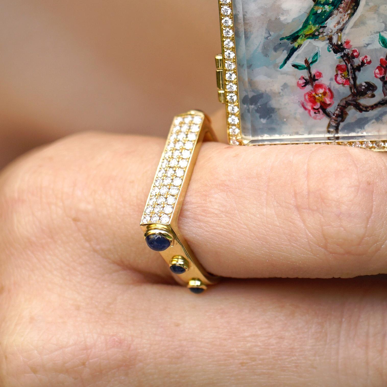 Women's Amy Y Inlay Diamond, Cabochon Sapphire and 18 Karat Gold 'Architect Ring'