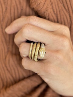 Amy Y Noah Serpent Snake Ring 18k Yellow Gold 1.12tcw Diamonds Cabochon Sapphire