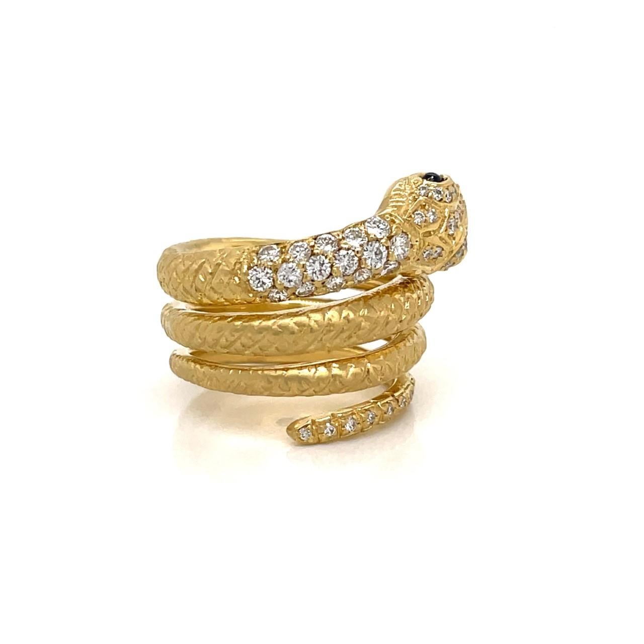 Round Cut Amy Y Noah Serpent Snake Ring 18k Yellow Gold 1.12tcw Diamonds Cabochon Sapphire