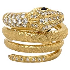 Amy Y Noah Serpent Snake Ring 18k Yellow Gold 1.12tcw Diamonds Cabochon Sapphire