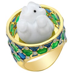 Amy Y Opal, Diamond, Enamel and 18 Karat Gold Contemporary Bear Ring 'Oreo'