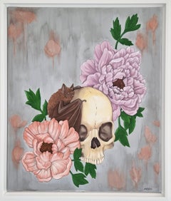 Skull with Flowers and Bat