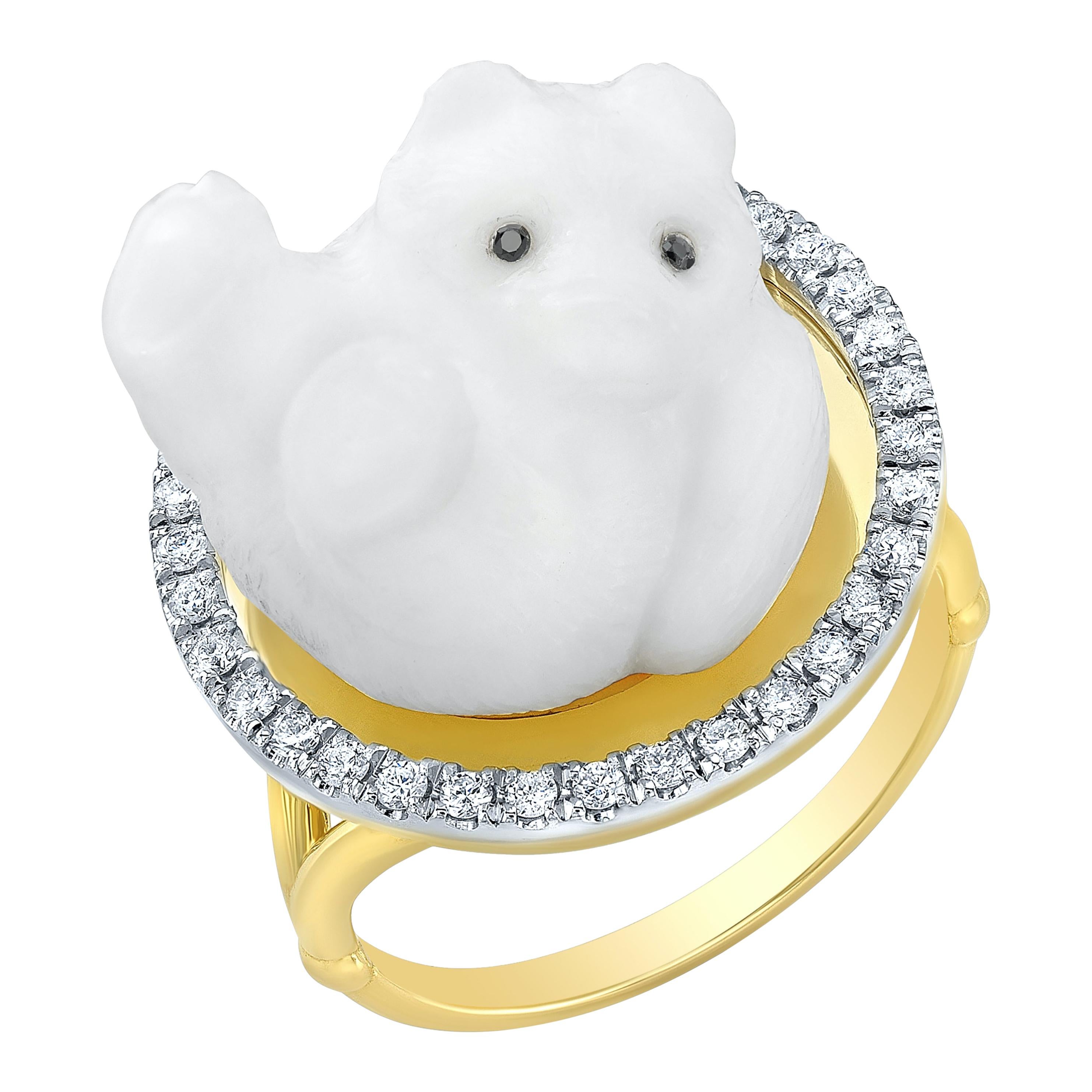 Amy Y's 18 Karat Yellow Gold, Diamond and Opal Contemporary Ring 'Arctic Bear'